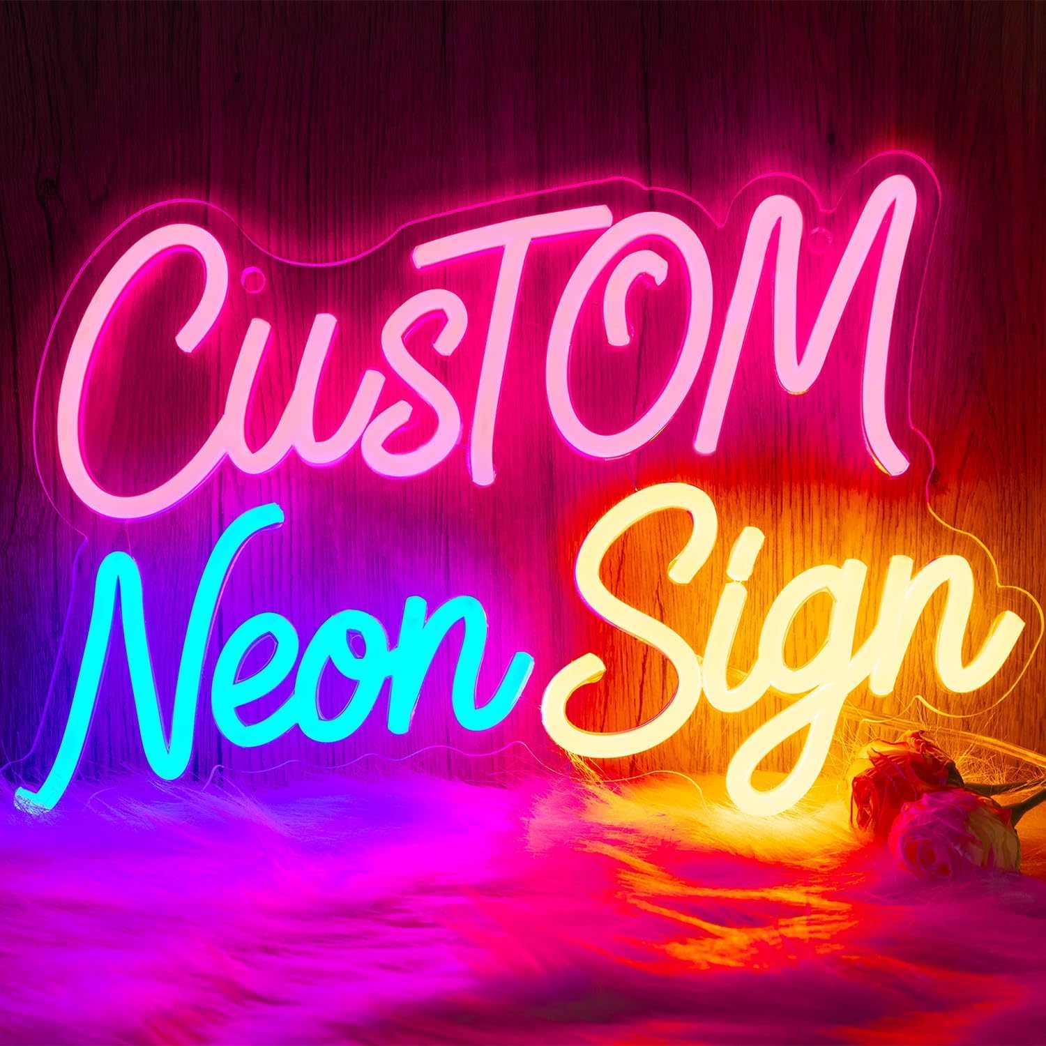 YARUVEX Custom Neon SIgn, Personalised LED Neon Light Sign for Wall Decor, Customisable Neon Name Sign, Dimmable Custom Light up Sign for Wedding Birthday Party Business Bar Bedroom — image 1