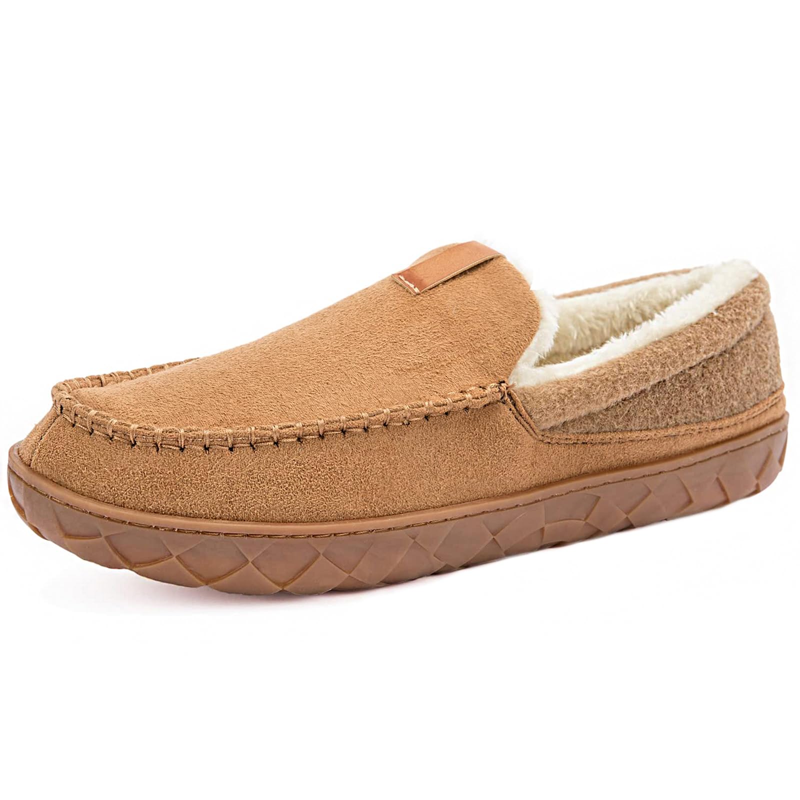 Ranberone Mens Moccasin Slippers Suede Memory Foam House Slippers with Soft Fleece Lining Anti-Skid Sole Indoor Outdoor House Shoes