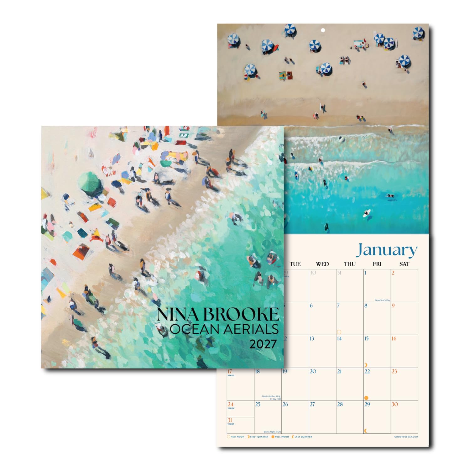 Good Tuesday 2027 Wall Calendar Ocean Aerials by Nina Brooke, Month to View