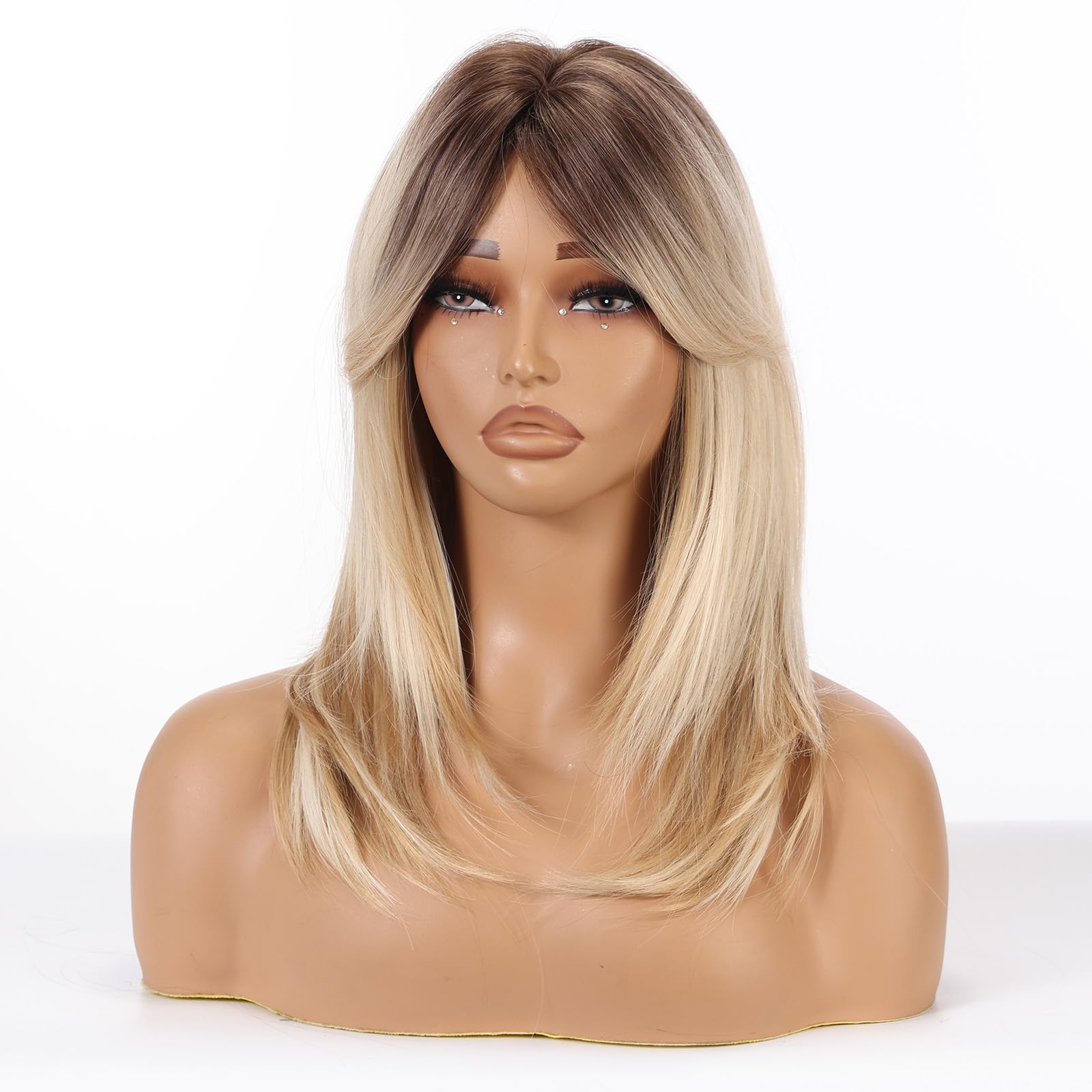 Perruque Longue Blonde Ombré Avec Frange – Perruque Synthétique Raide 61 Cm – Style Naturel Pour Cosplay, Fête, Quotidien