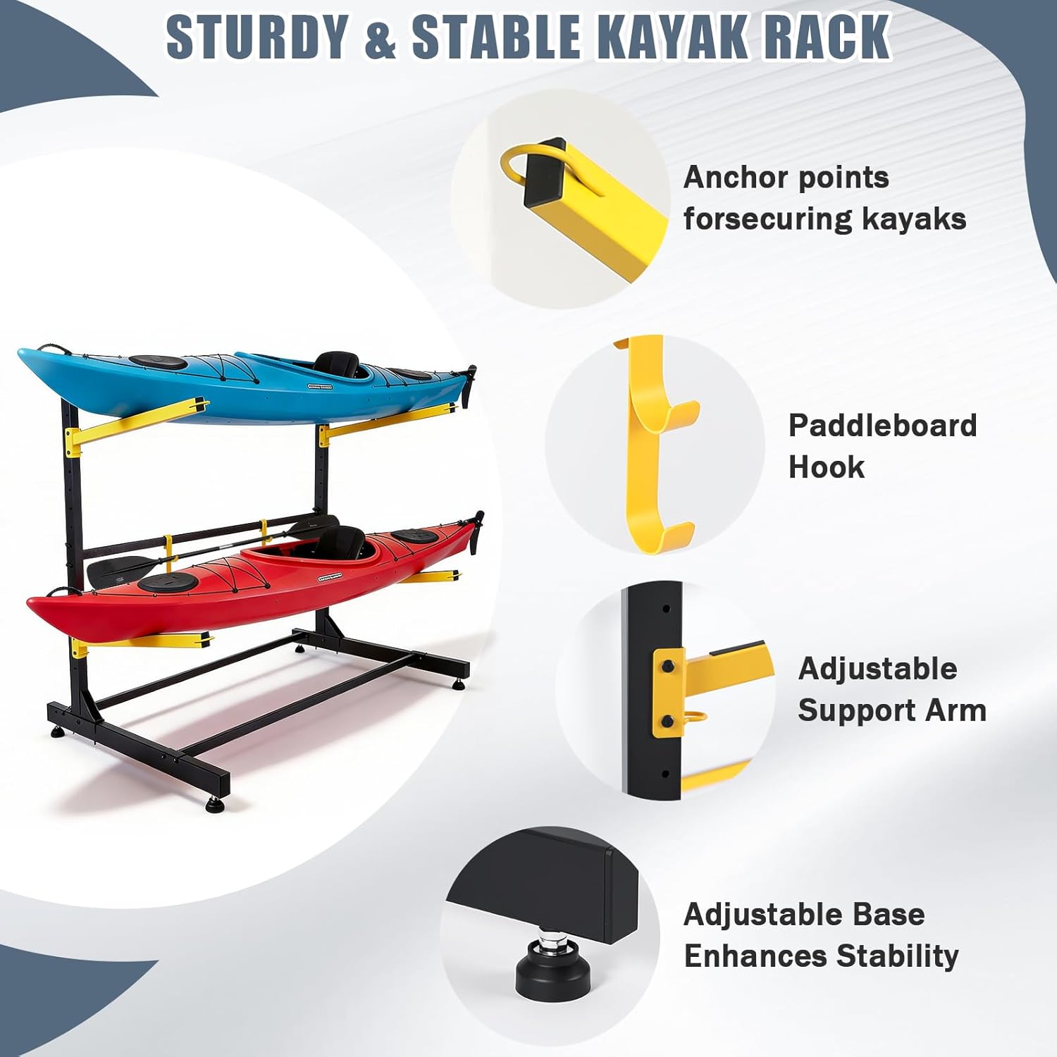 Kayak Storage Rack, Freestanding Kayak Racks for Garage, Heavy Duty Adjustable Kayak Stand Indoor Outdoor Storage Rack for Kayaks, Canoes, Surfboard & Paddleboard