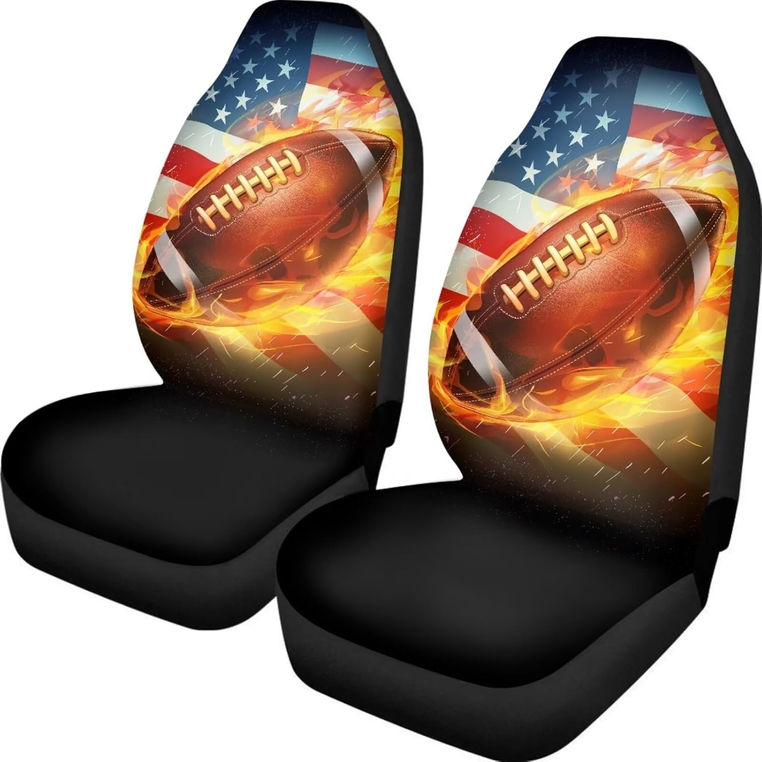 BIGCARJOB Flags Rugby Print Car Seat Cover Set of 2 Pcs Auto Seat Cushion Pads for Men Women Sport Fire Soccer Print Universal Car Front Seat Cover Set Fits for Car,SUV Sedan,Truck
