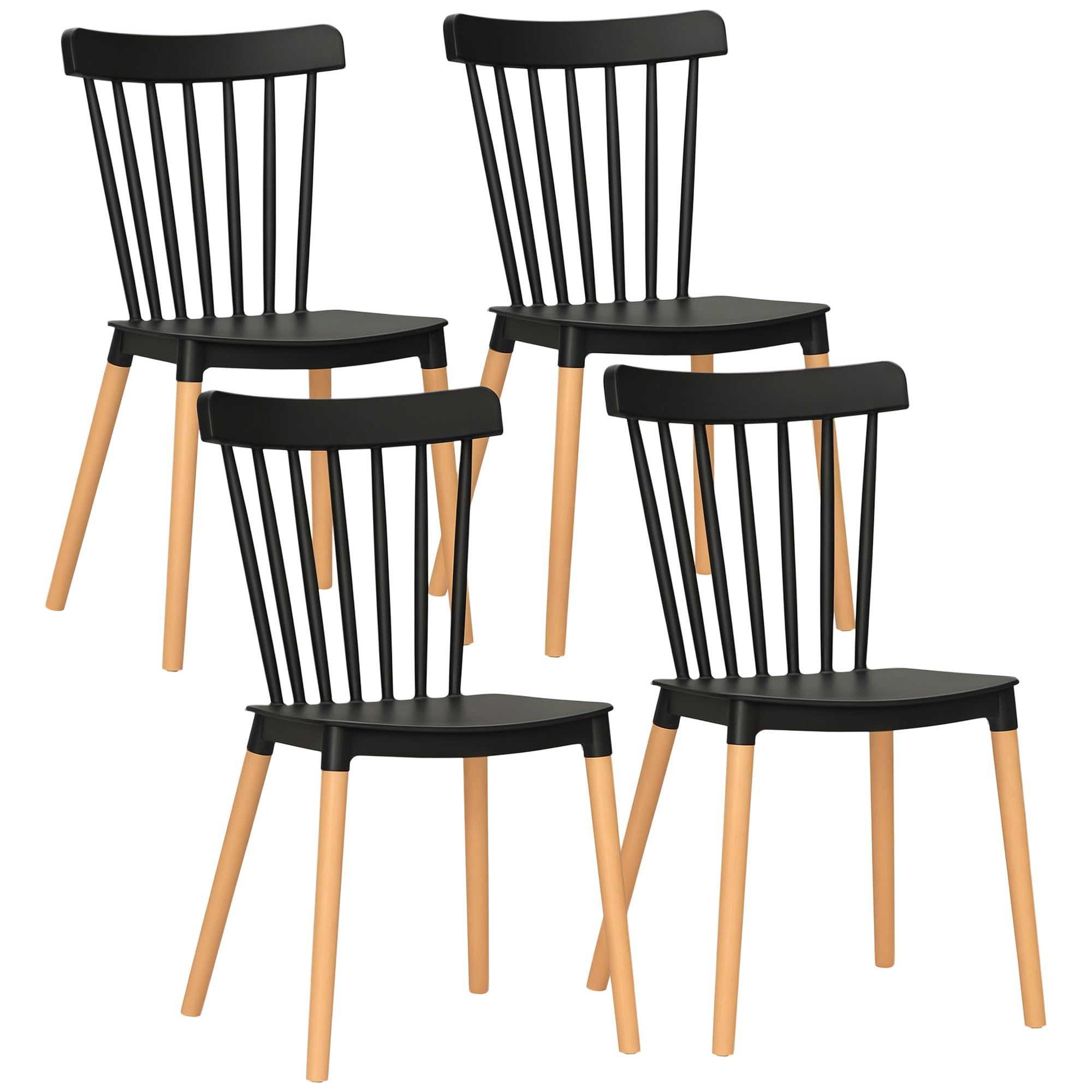 HOMCOM Lot de 4 Chaises de Salle à Manger, Chaises de Cuisine, Noir