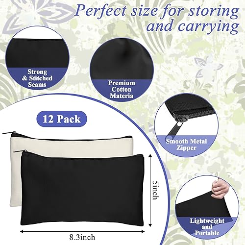 Miniatura 2 de Legigo Bolsa de Lona en Blanco con Cremallera Estuche Bolsas de Maquillaje a Granel - Estuche de Lona Multiusos para Lápices con Cremallera