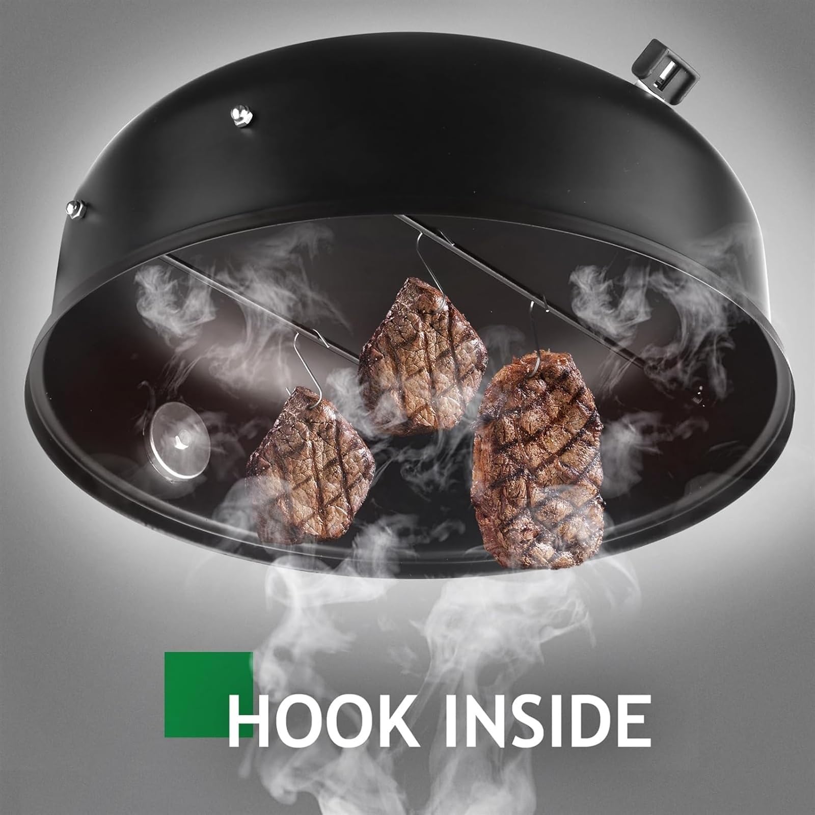 Barbecue portatile 3 in 1 a carbonella, 81,3 cm, affumicatore verticale per esterni, con termometro integrato e ganci, griglie a carbone con affumicatore per carne, per cucinare all'aperto, grigliare,