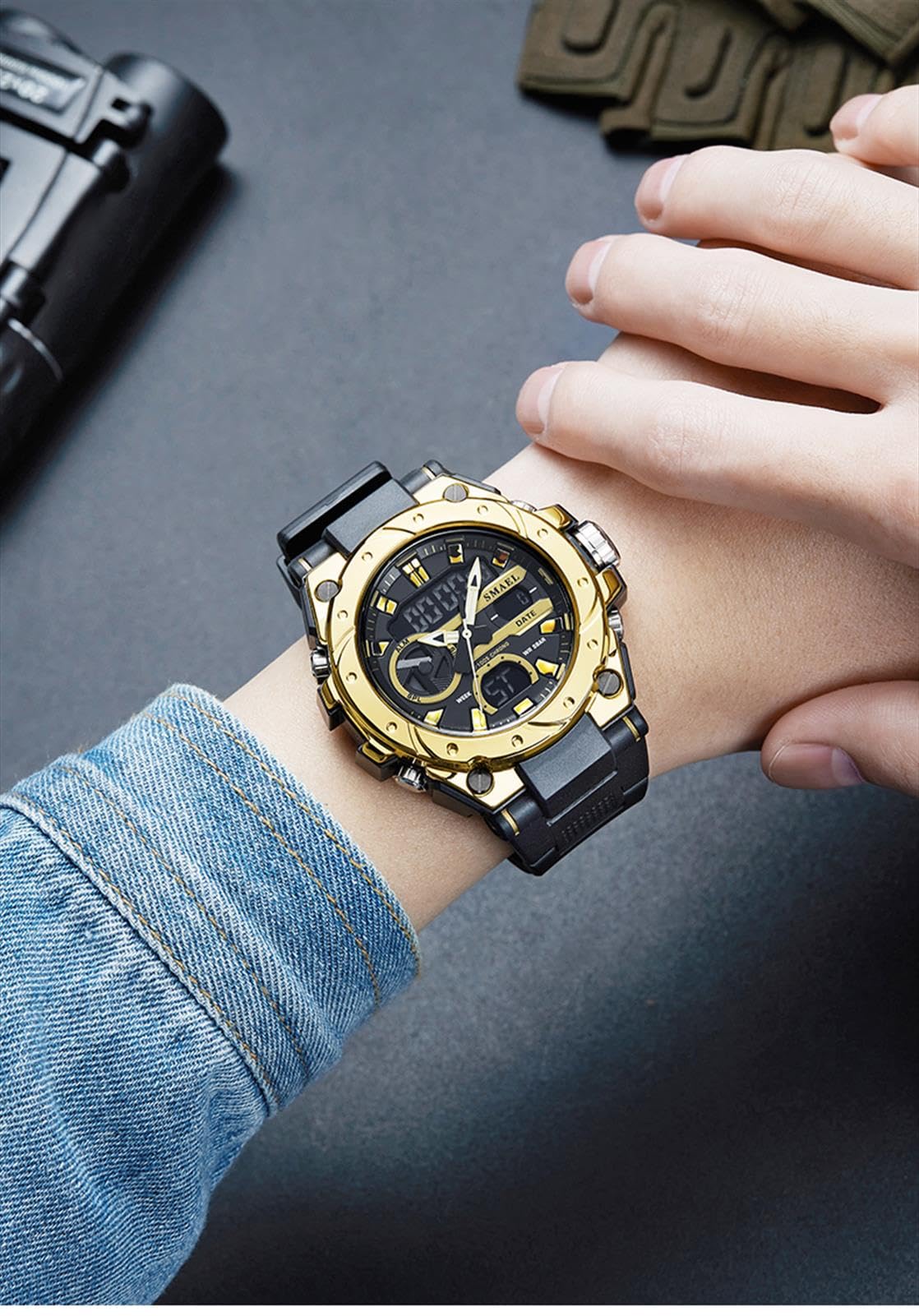 Montre Sport Homme Digitale Etanche 5 Bar avec Chronographe Alarme LED Eclairage Date-Montres avec Bracelet en Silicone