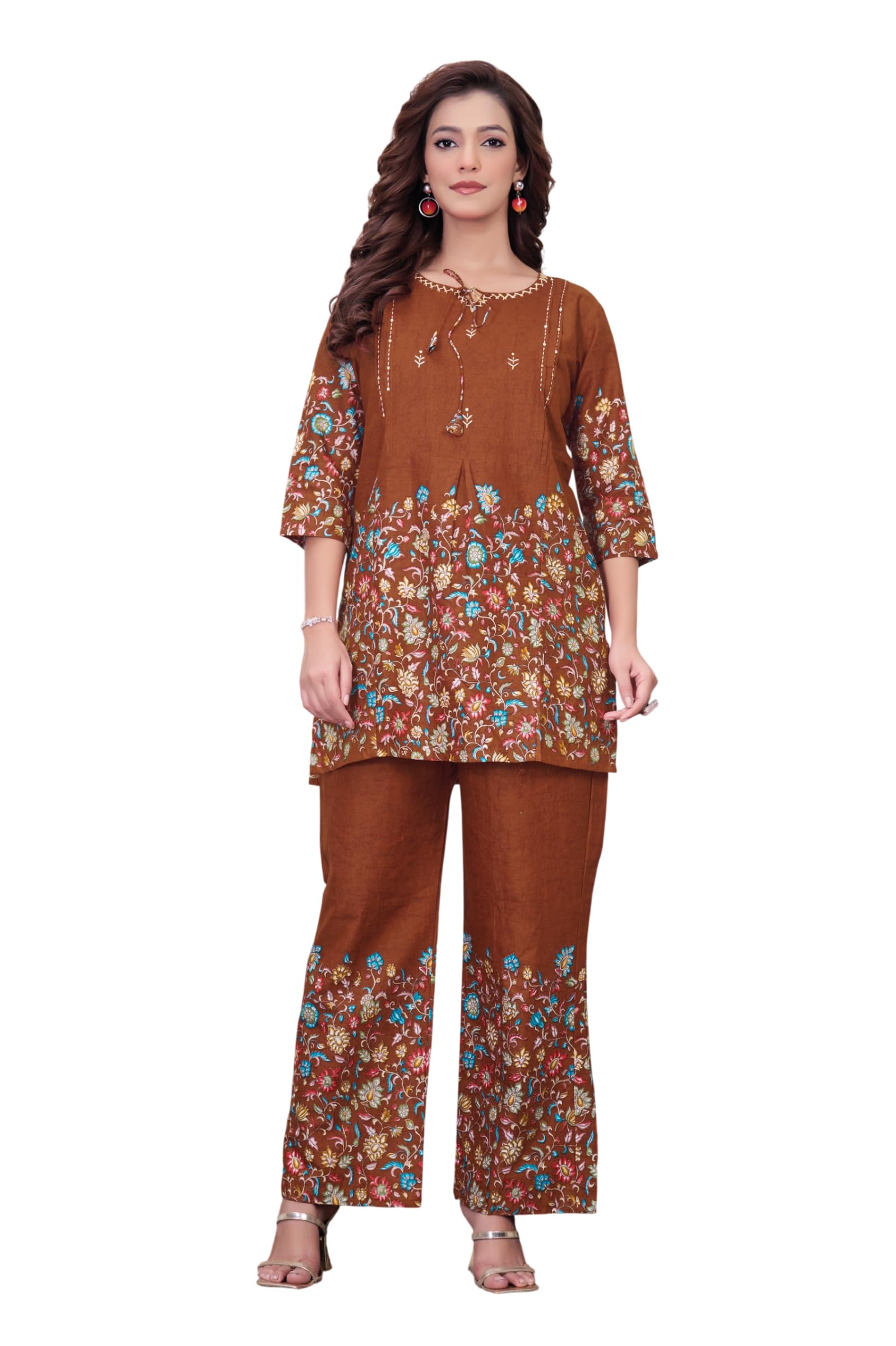 Women's Floral Printed Cotton Co-Ord Set with Shirt Top & Pant, Casual Two Piece Matching Outfit for Women-picture-22