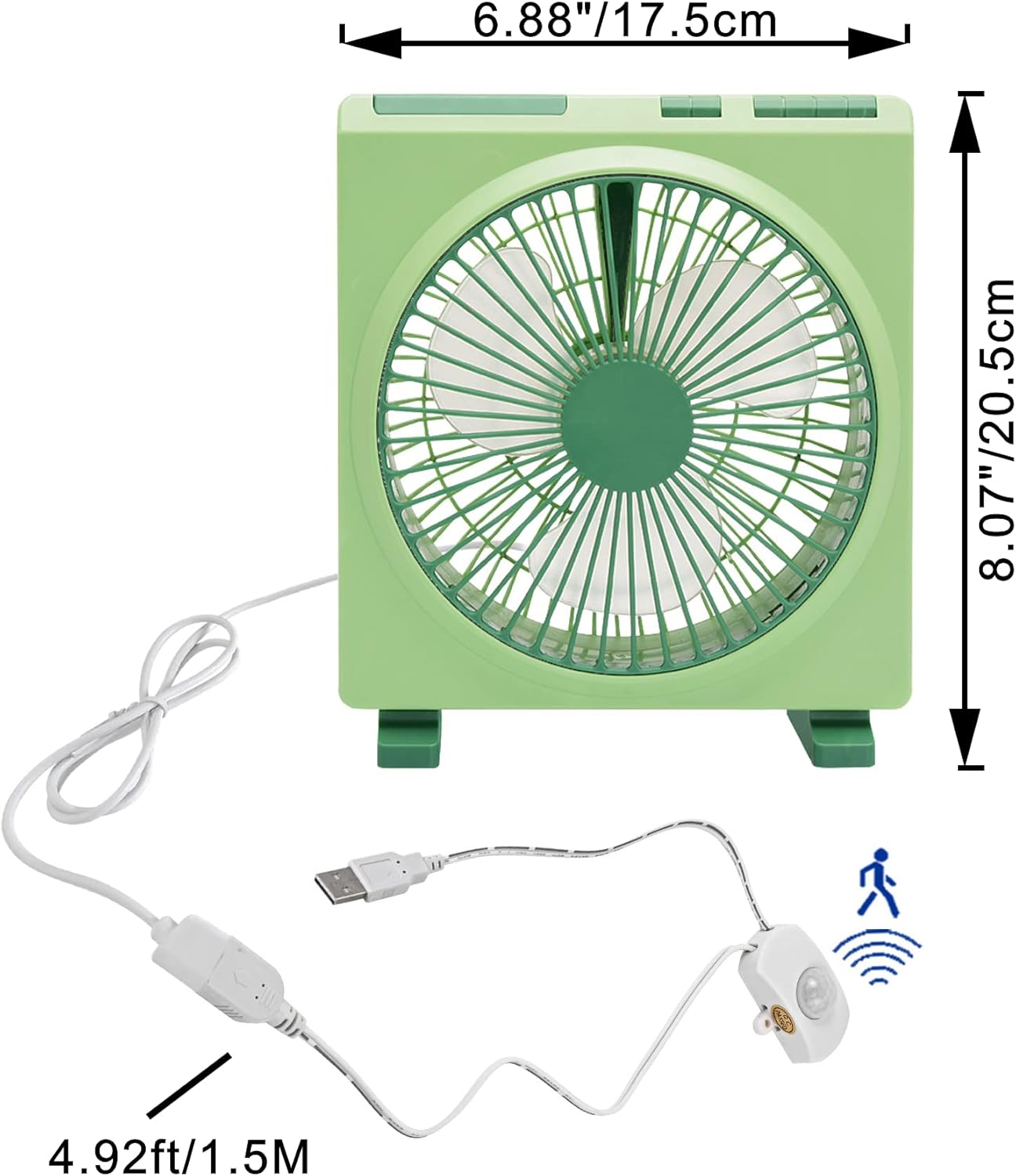 5V USB-Powered Fan Cooling Air Fan Powerful Fan with Three Speeds Retro Turning Fan with Motion Sensor Function Automitically On/Off for Office Computer Desk Student Dormitory Study - Green