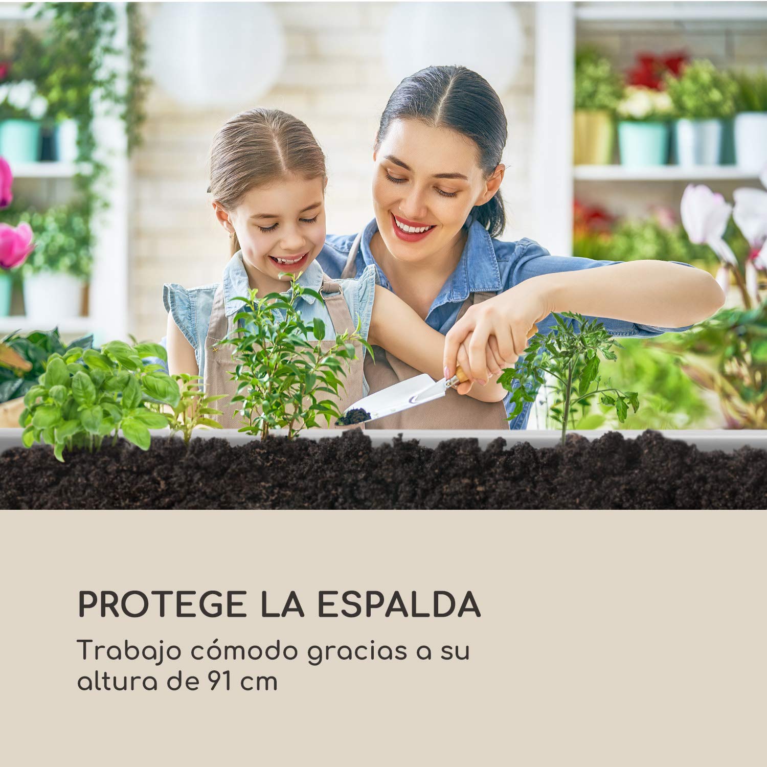 Blumfeldt Nova Grow Bancal de jardín, 150 x 91 x 100 cm (An x Al x Pr), Material: WPC con protección anti-UV, antioxidante y anticongelante, Aspecto de madera, Altura ergonómica, Montaje fácil, blanco