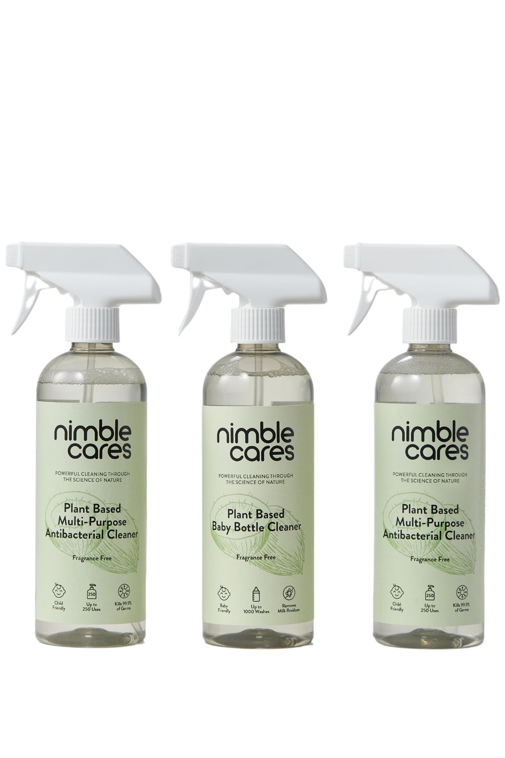 Nimble Cares Baby Bottle Cleaner | Fragrance Free Liquid Spray for Baby Bottles, Teats, Breast Pumps, Protein Shakers and more | Removes Milk Residue 3 x 500 ml (1500ml)