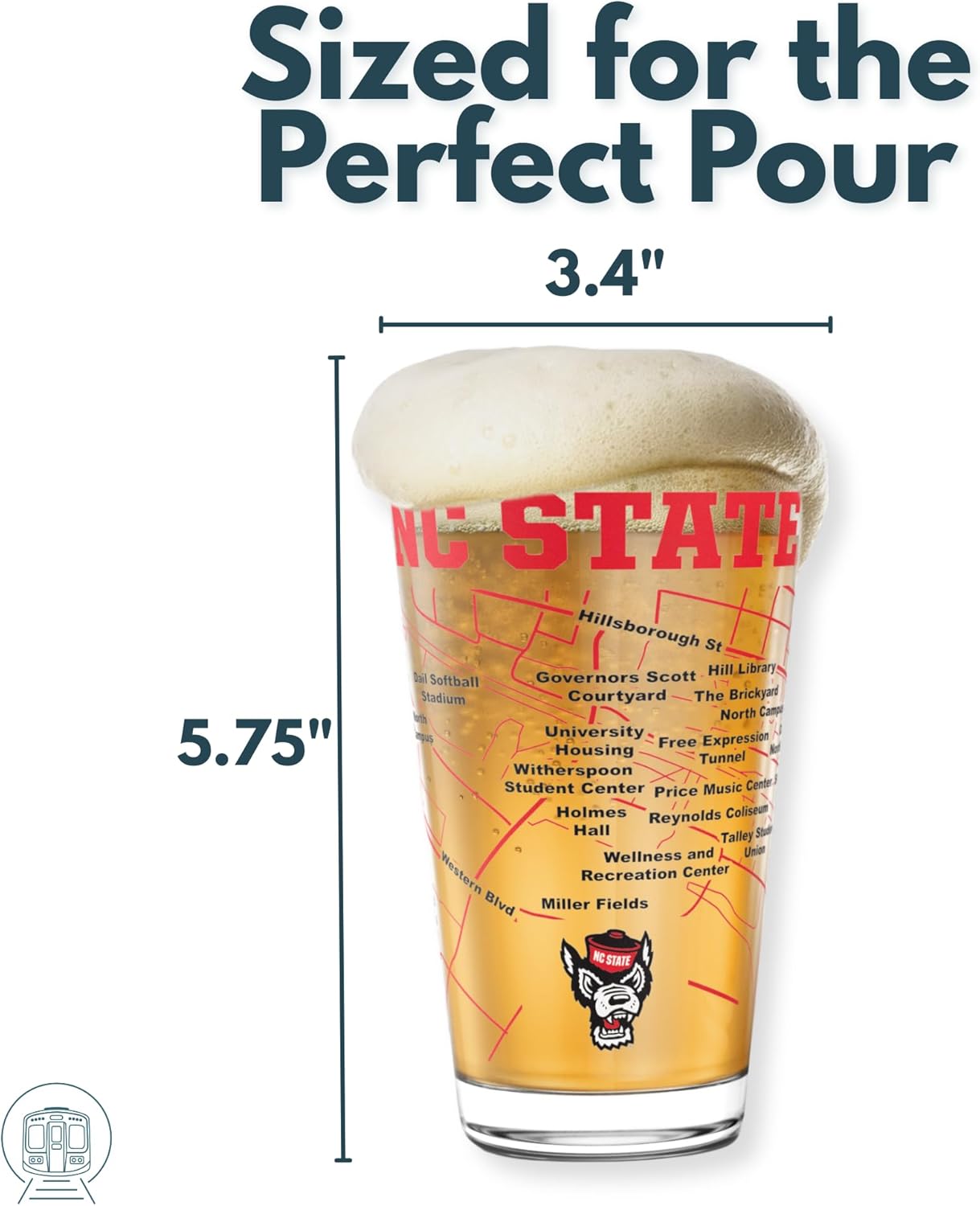 Greenline Goods – North Carolina State University Wolfpack College Pint Beer Glasses (Set of 2), 16 oz – Full-Color Logo + Campus Map
