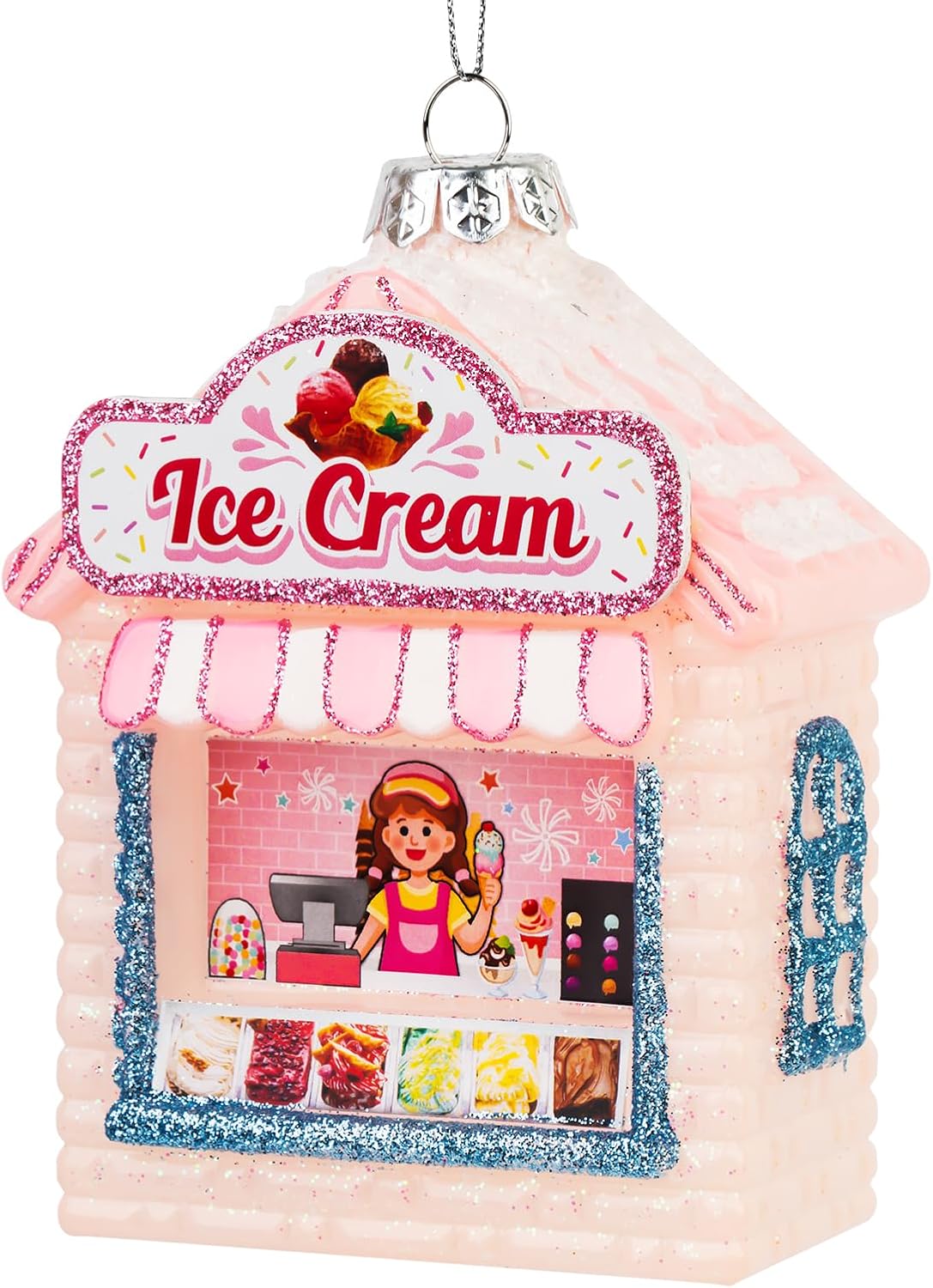 Hanging Christmas Ornaments 2025, Handcrafted Glass Blown Xmas Tree Decorations Holiday Ornaments Funny Gifts Collectible Winter Festival Decor for Home Party, Ice Cream Parlor - Image 2