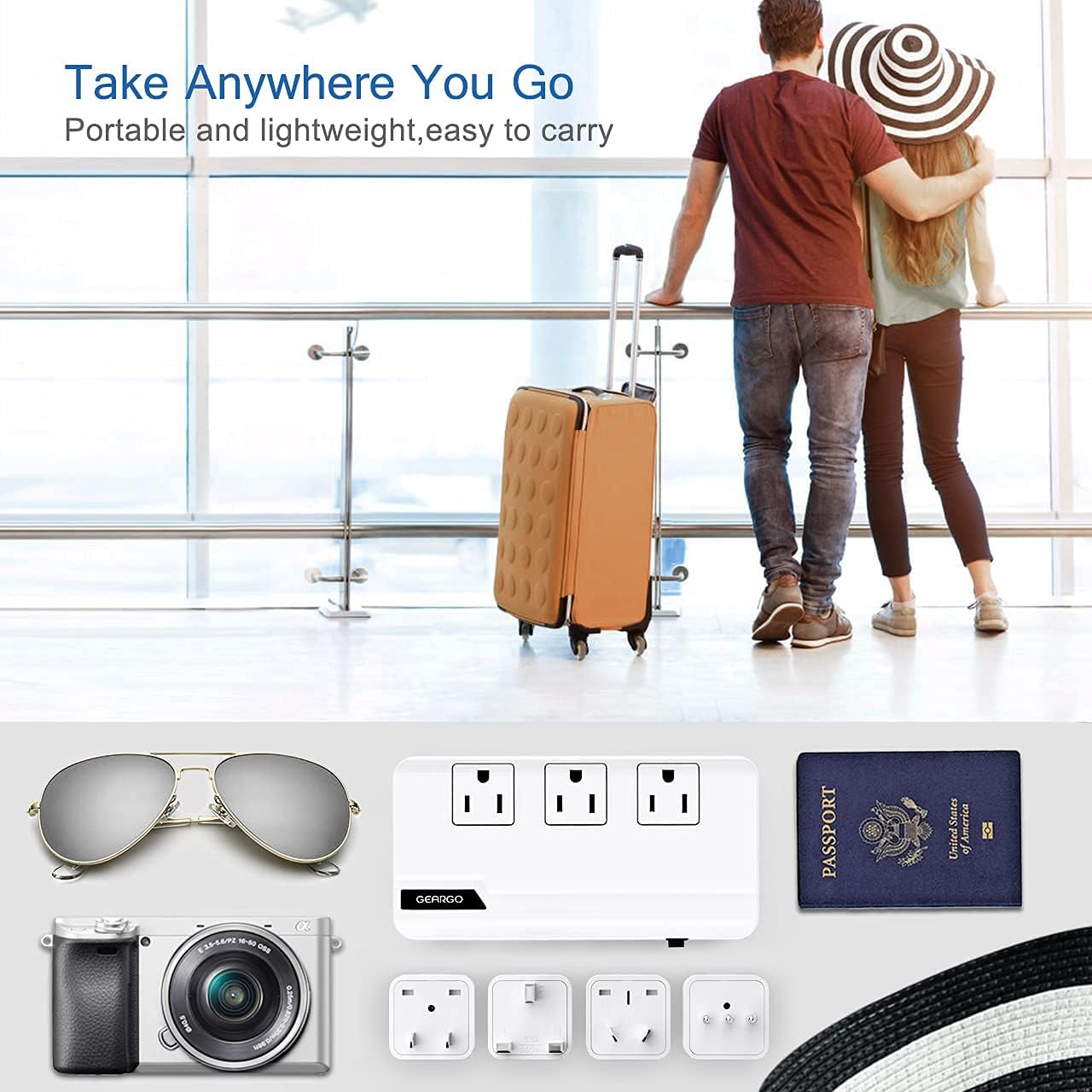 Voltage Converter, GEARGO 230W Power Converter Step Down 220V to 110V Universal Travel Adapter for Hair Straightener, Curling Iron with 4-Port USB Charging UK/AU/EU/IT/US Worldwide Plug Adapter White : Electronics