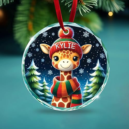 Miniatura 4 de Adorno de cristal de jirafa con nombre personalizado, regalo de adorno de Navidad personalizado para amantes de las jirafas, adornos de Navidad