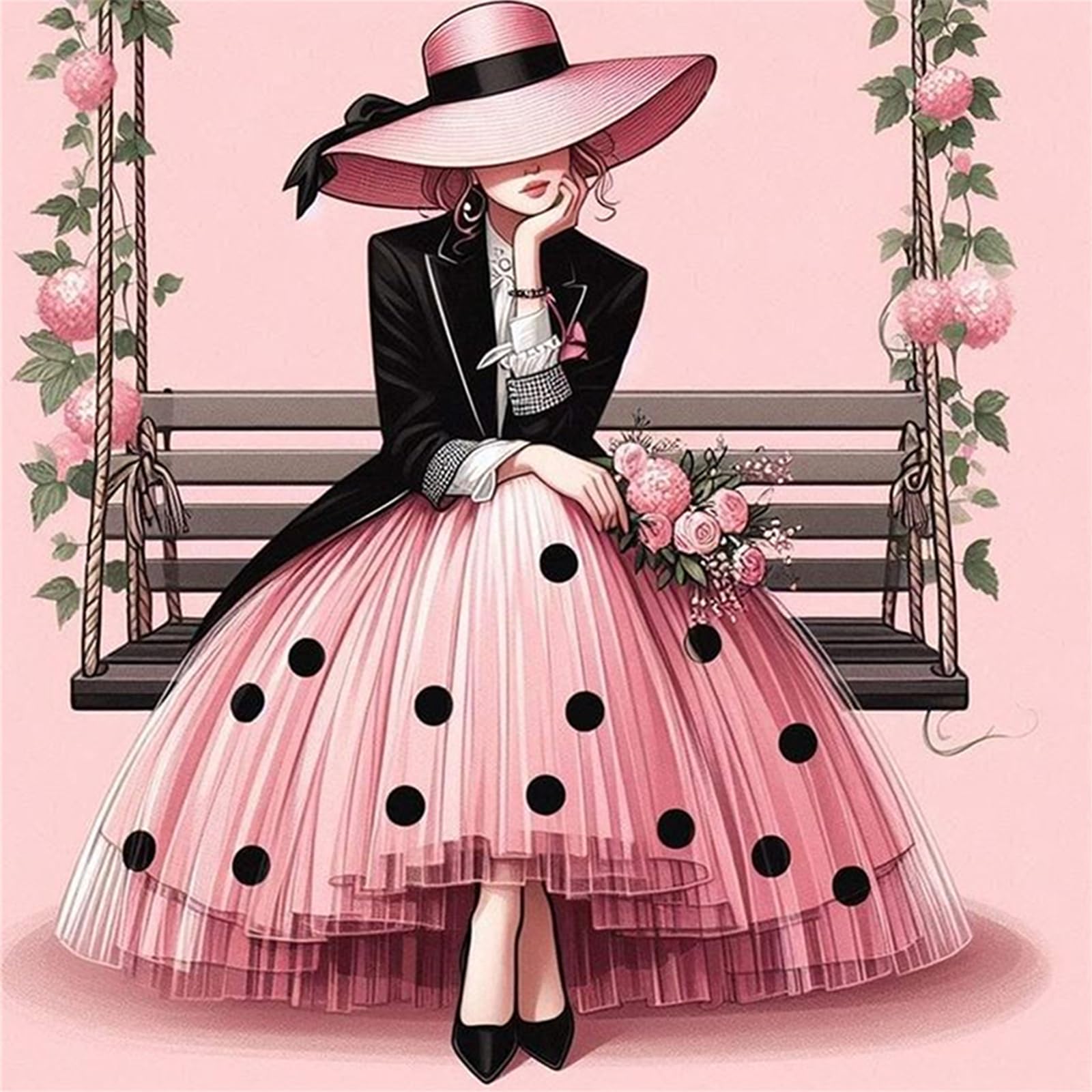 Poetrydraw Pink Polka Dot Lady 11Ct Diy Embroidery Kit 15.75X15.75inch Cross Stitch Art & Crafts For Beginners & Adults