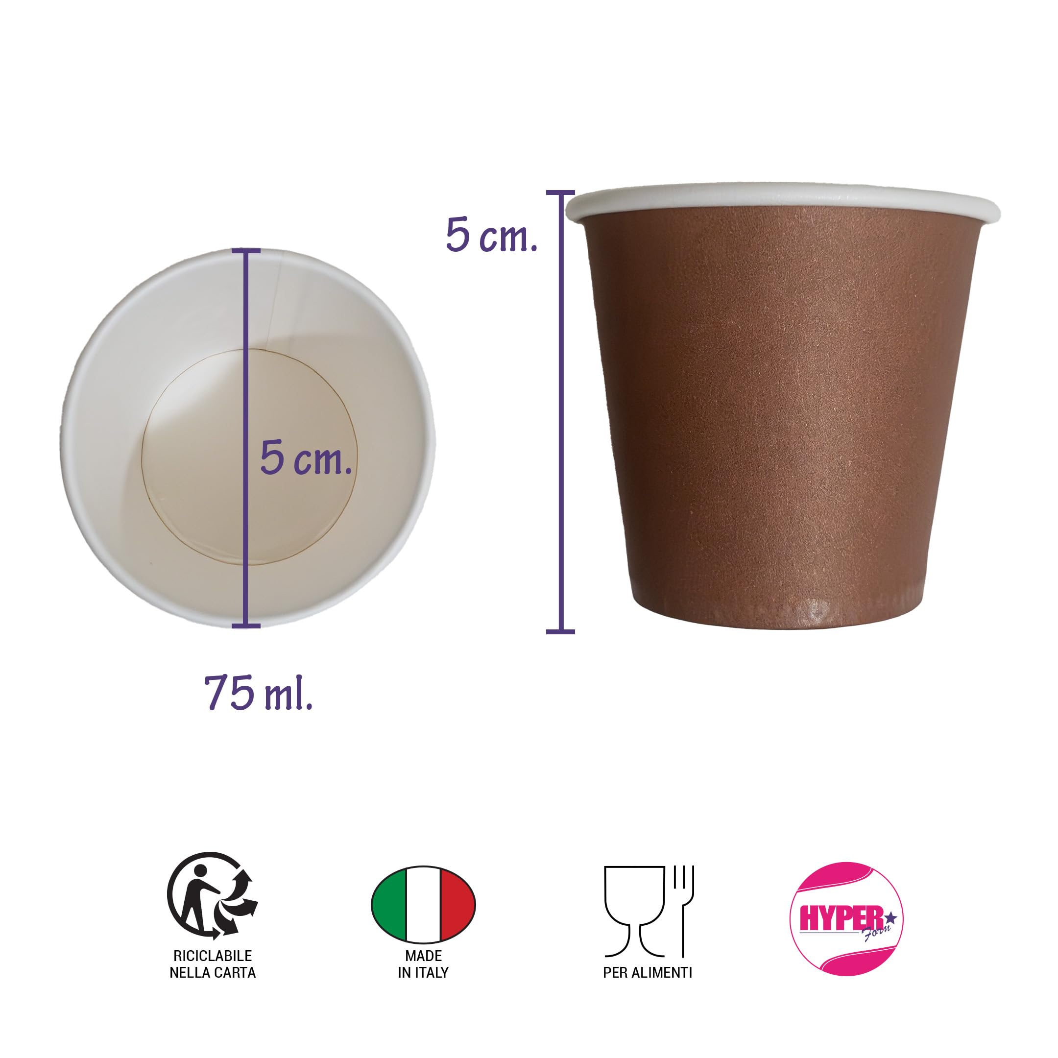 HYPER form 1600 Bicchierini Caffè di Carta Biodegradabili Biocompostabili Tazzine da 75ml