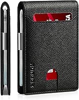 Vista 80 de RUNBOX - Carteras delgadas para hombre, cartera de piel con pinza para el dinero, cartera de bolsillo frontal con bloqueo RFID, tarjetero Negro