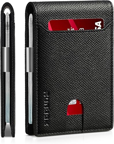 Miniatura 80 de RUNBOX - Carteras delgadas para hombre, cartera de piel con pinza para el dinero, cartera de bolsillo frontal con bloqueo RFID, tarjetero Negro