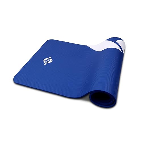 Nivia Flow Yoga Mat for Men/Women, 10mm Yoga Mat With Extra Thickness, Soft rubber cushioning, NBR Yoga mat with Carry Strap for Stretching, Pilates and home workouts, Anti-slip dual texture (Blue)