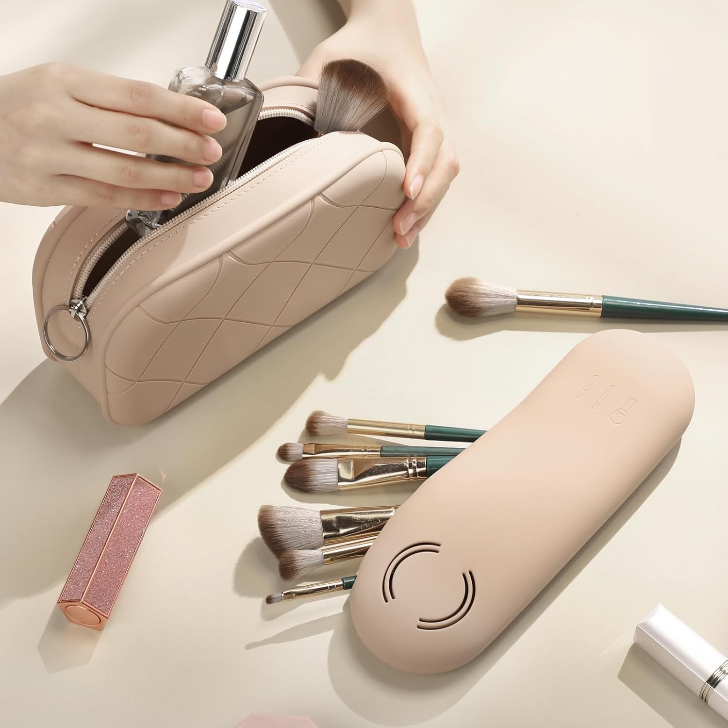 2 Pcs Silicone Portable Travel Makeup Bag,Soft Silicone Waterproof Toiletry Cosmetic Bag for Women Zipper Closure Organizer Makeup Case - Image 4