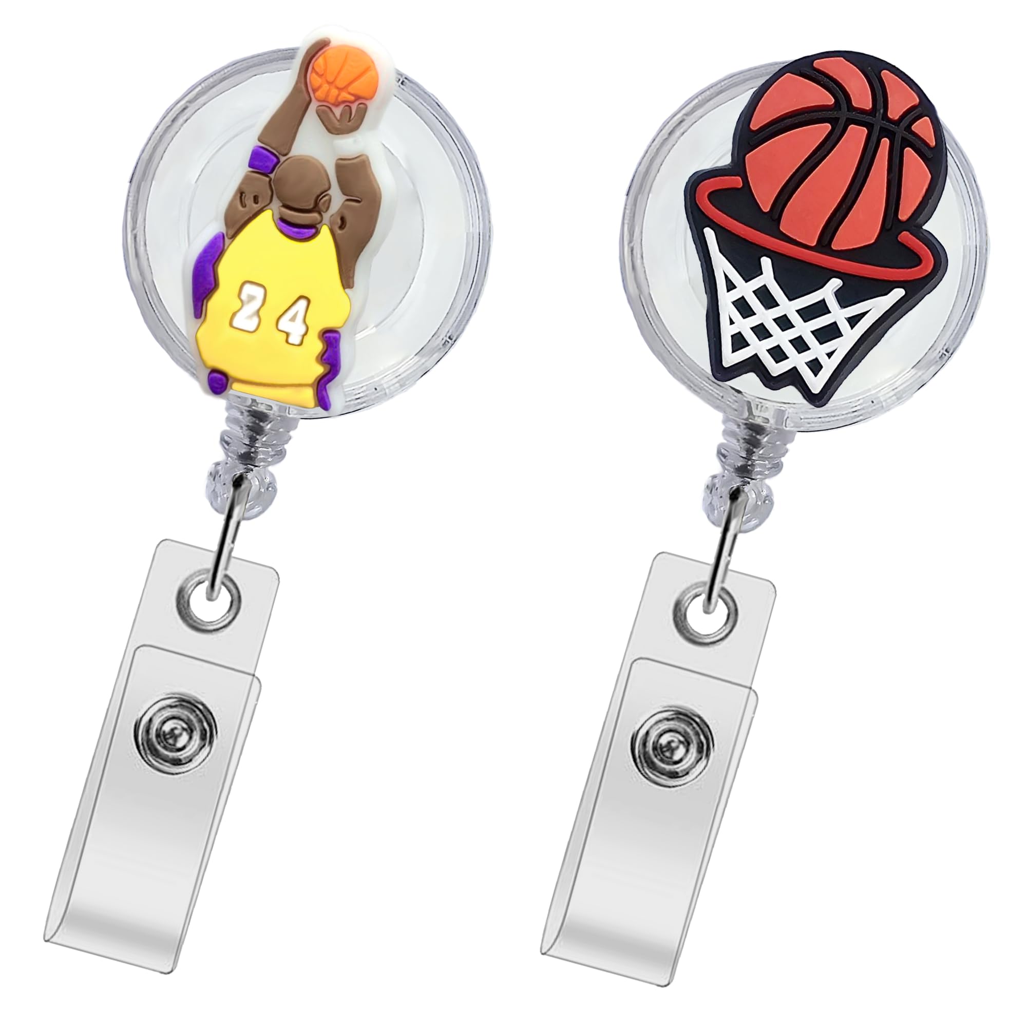 Basketball 1 Badge Reel - Cute Retractable ID Holder for Nurses, Medical Staff, Teachers & Students - 2 Pcs