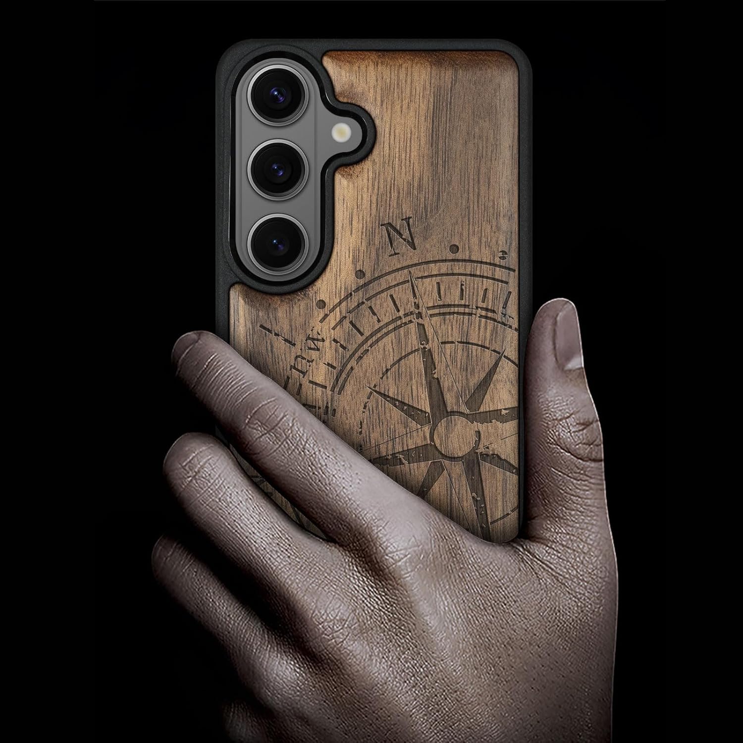 Carveit Magnetic Wooden Case for Galaxy S26+ Samsung S26 Plus Case, TPU Shockproof Cover & Wood Engraved, Compatible with MagSafe Wireless Chargers (The Incomplete Compass) Walnut