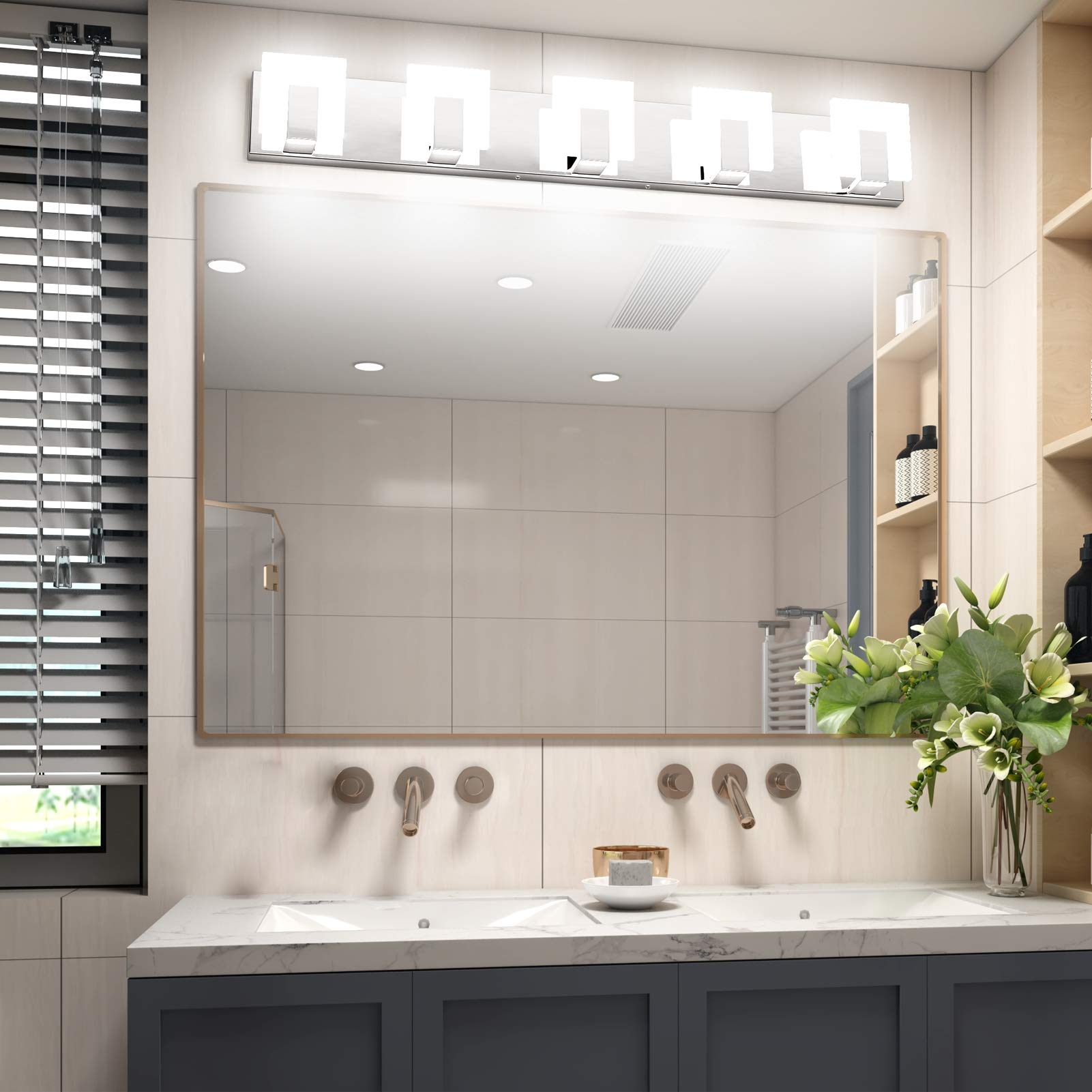 Aipsun 5 Lights Modern LED Bathroom Vanity Light Acrylic Stainless ...