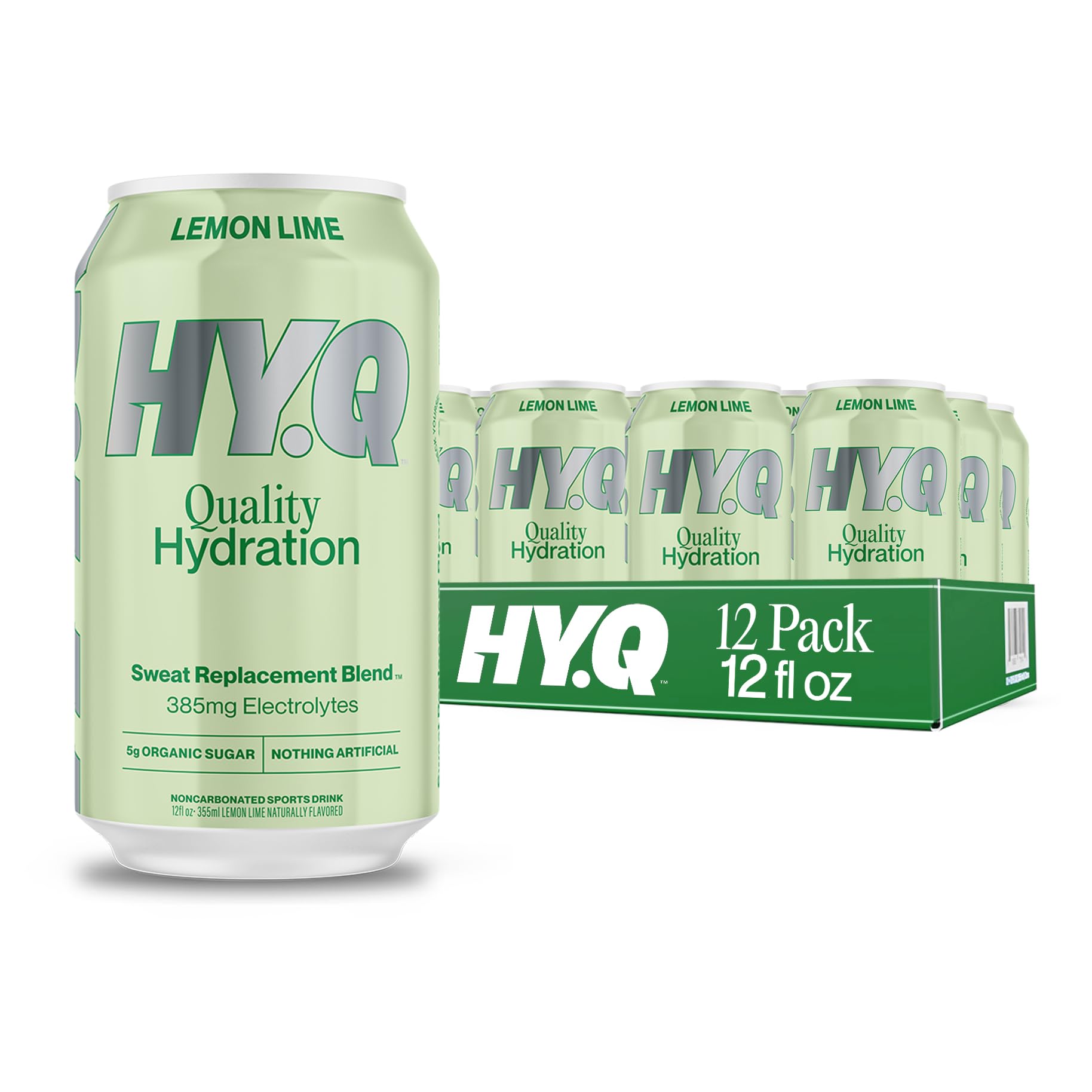 HY.Q Hydration Drink, Lemon Lime, 12 fl oz (12-Pack) Canned Sports Drink, Quality Ingredients for Hydration, Sweat Replacement Electrolytes, Non-Carbonated Flavored Electrolyte Beverage