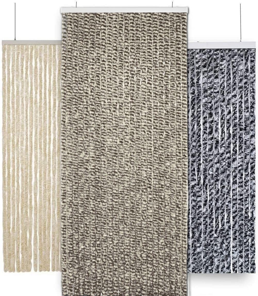 Rideau de Porte Chenille de qualité supérieure, Grand Choix de Couleur, Longueur et Largeur Ajustables, Protection de Vos espaces intérieurs, Anti-Insectes (Taupe et Beige, 120x220 cm)
