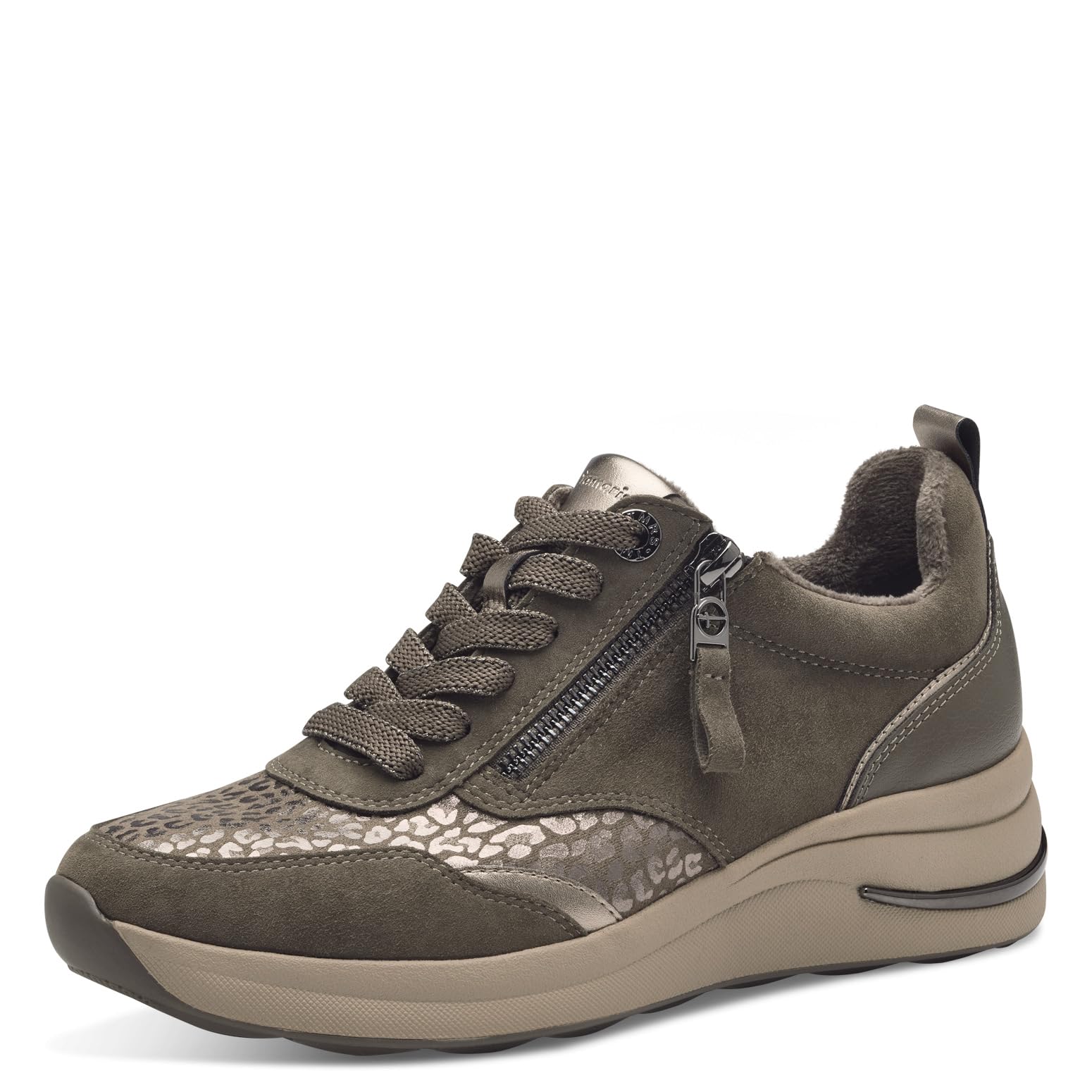 Tamaris Comfort Women’s Flat Sneakers with Laces and Zip, Taupe, 7,5 UK