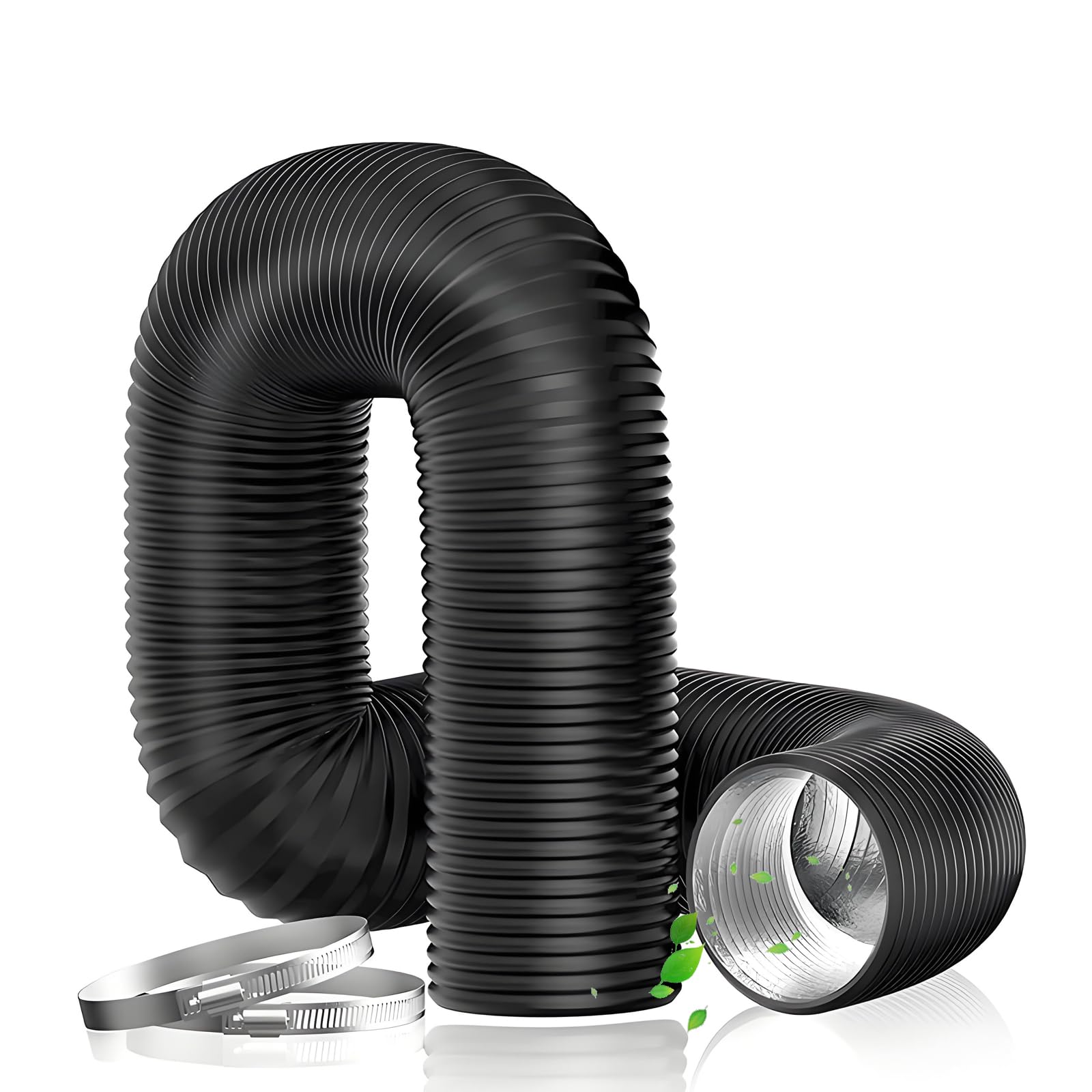 Lzydkh Black Air Ducting, Pvc Ventilation Ducting With 2 Clamps Air Duct Flexible Hose 100Mmx5m Aluminum Clothing Dryer Hose For Universal Tumble Drier Cooker Hood Extractor Fan