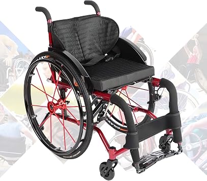 Portable Wheelchair for Adult, Lightweight Aluminum Alloy Transport Wheelchairs with Anti-Tipper, All-Terrain Sports Leisure Wheelchair Folding Self-Propelled Manual Wheelchair for Disabled,Red,14" Se