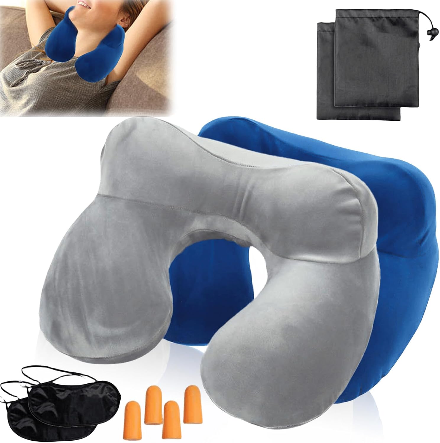 Lot de 2 coussins de nuque gonflables, coussins de voyage gonflables, portables pour le camping, l’avion, les voyages, le train, la voiture, le bureau, les coussins de voyage gonflables avec bandeau Lot de 2 coussins de nuque gonflables, coussins de voyage gonflables, portables pour le camping, l’avion, les voyages, le train, la voiture, le bureau, les coussins de voyage gonflables avec bandeau