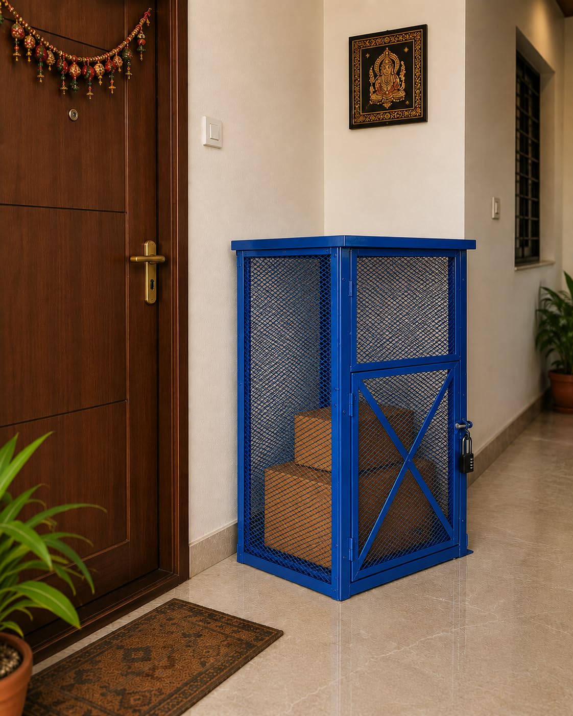 62467 Package Delivery Box for Outside with Combination Lock - Contactless Delivery Box for Safe and Convenient Deliveries - Iron Frame Supported, Wire mesh for Visibility - Blue-picture-16