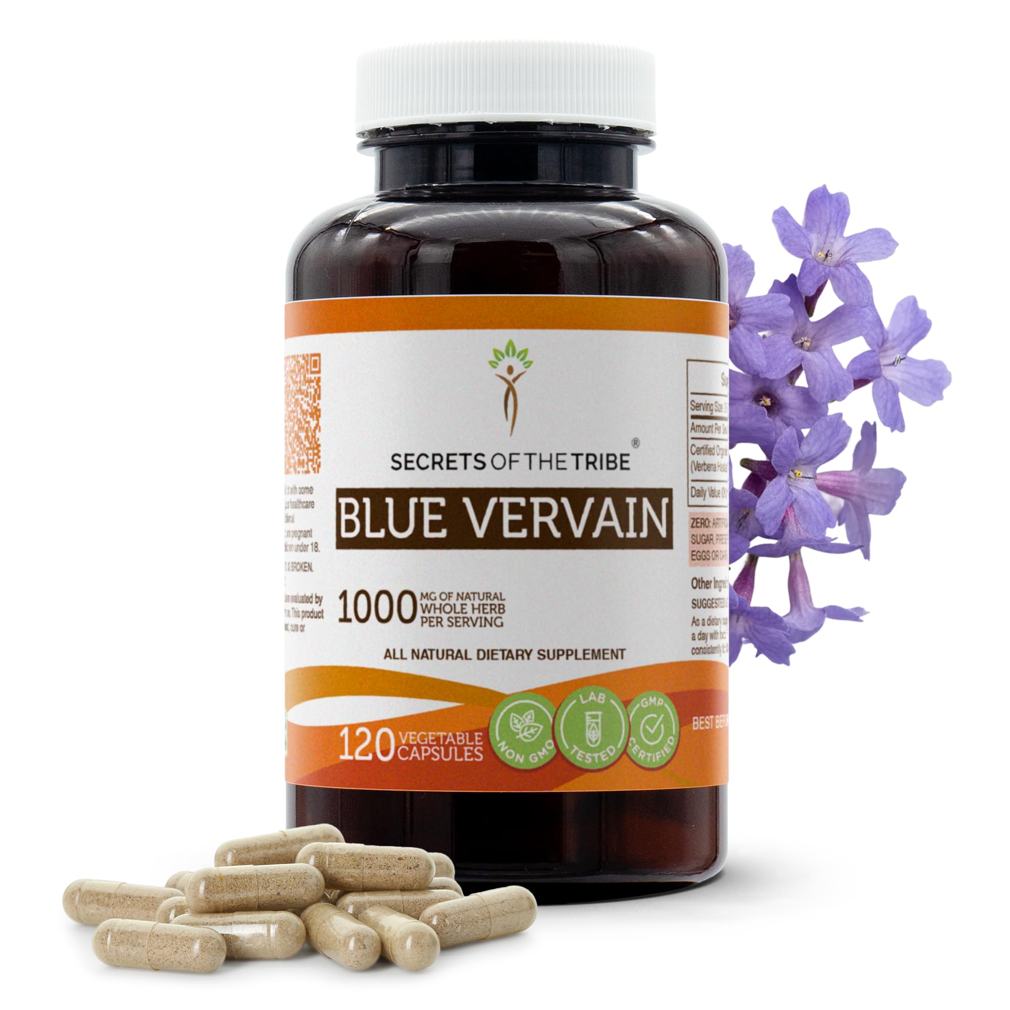 Secrets of the Tribe Blue Vervain 120 Capsules, 1000 mg, Blue Vervain (Verbena Hastata) Dried Herb (120 Capsules)