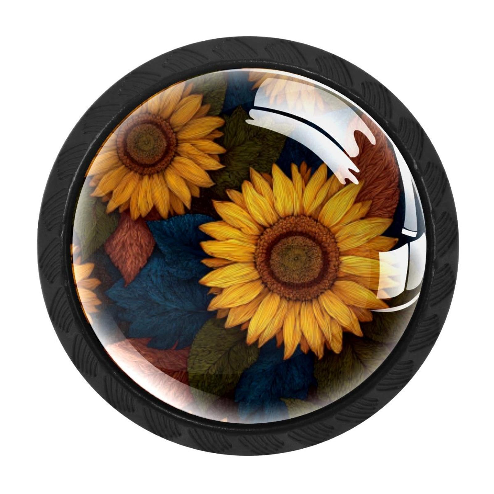 CHENZZZZ 4 Pieces Doodle Sunflower with Leaves Kitchen Cabinet Knobs Drawer Knobs Dresser Knobs Black Knobs Drawer Pulls Dresser Drawer Handles Knobs for Dresser Drawers