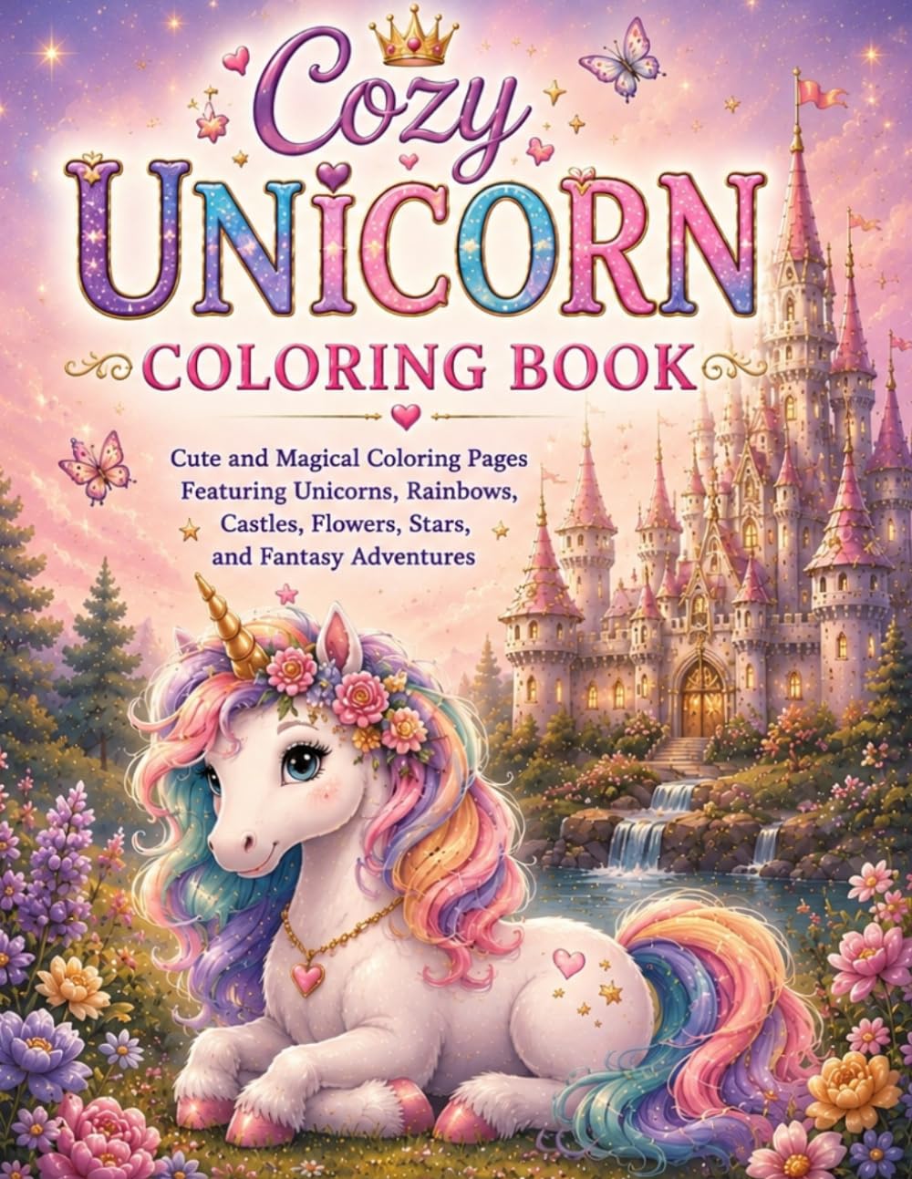 Cozy Unicorn Coloring Book: Cute and Magical Coloring Pages Featuring Unicorns, Rainbows, Castles, Flowers, Stars, and Fantasy Adventures
