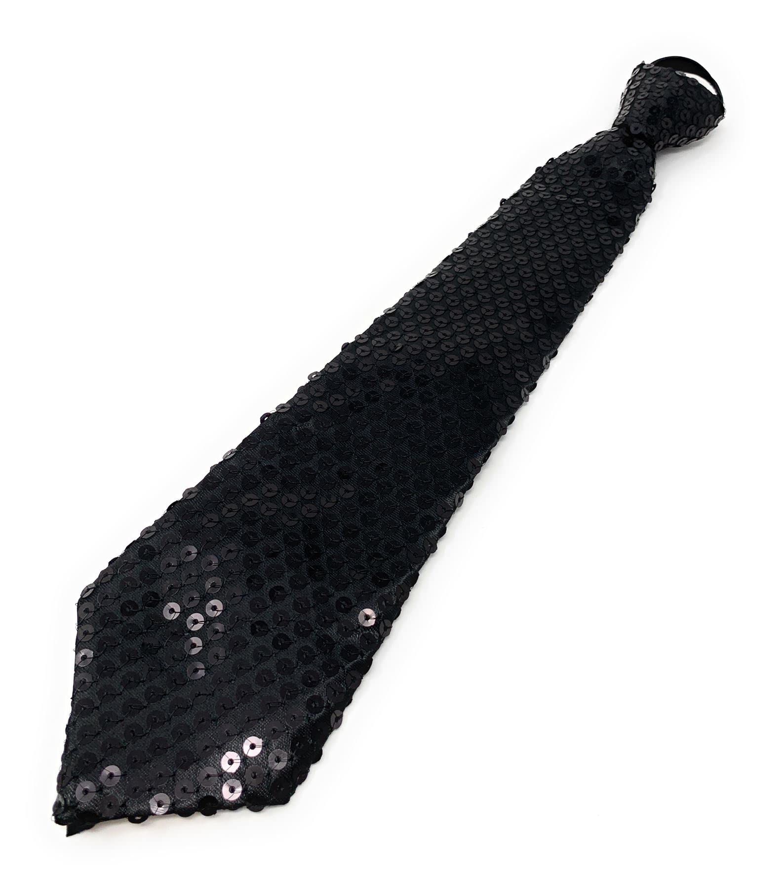Cadoline Black Sparkly Ties For Men Sequin Polyester Fancy Dress Clip on Tie 38 x 8cm
