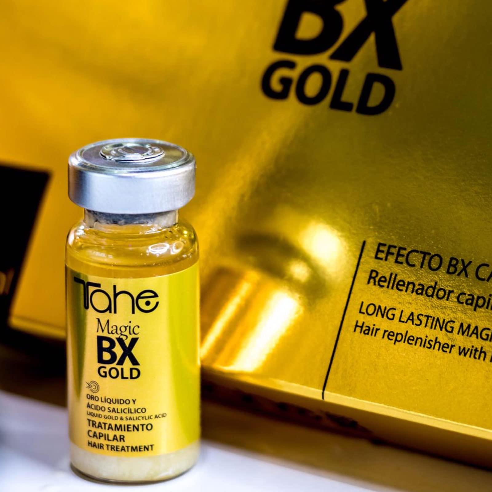 Tahe Magic BX Gold Tratamiento concentrado capilar redensificador y ultranutritivo del cabello, 6 viales de 10 ml