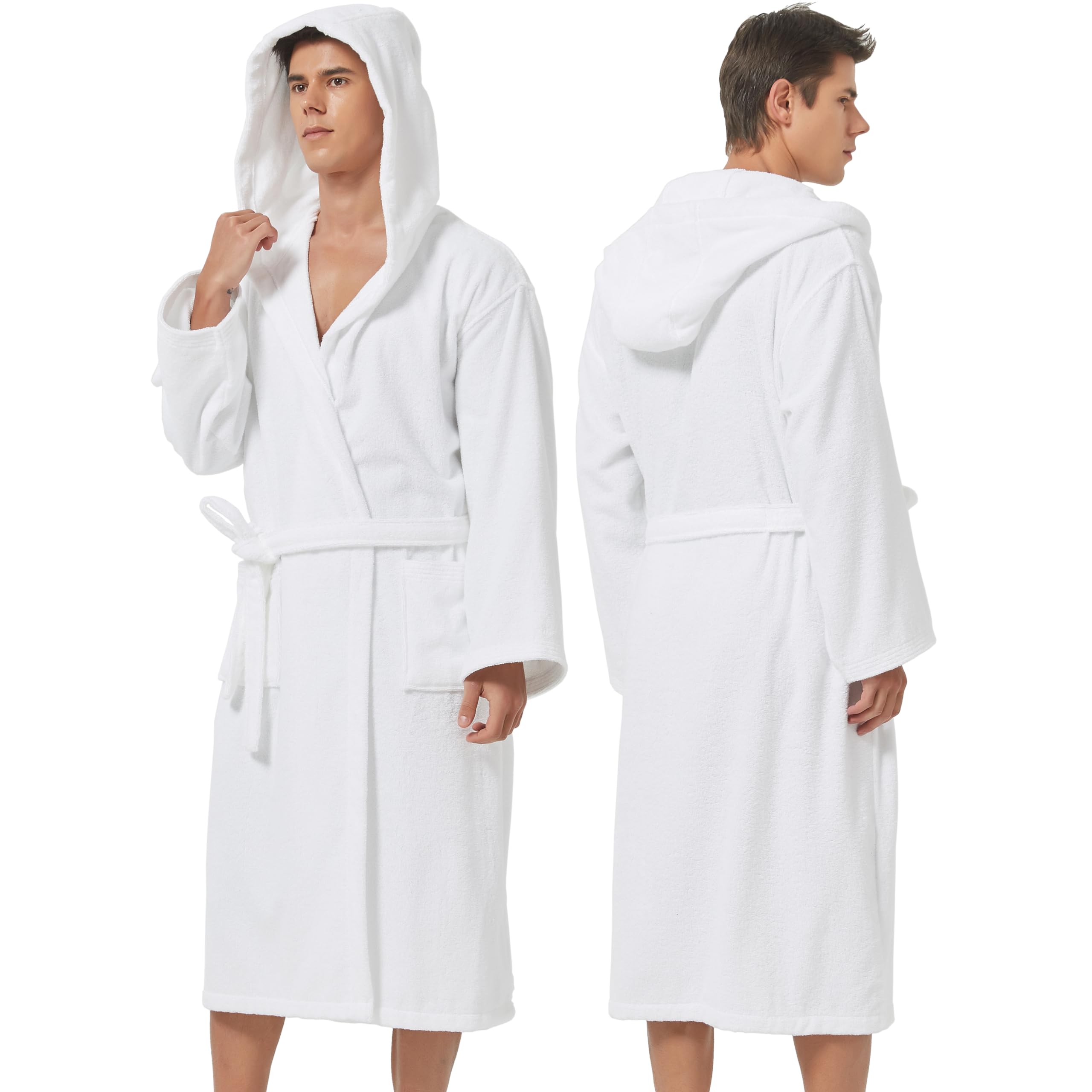 UTJZIBMens Robe with Hood-Classic Terry Cloth Bathrobe for Men,Soft Knee Length Bathrobes