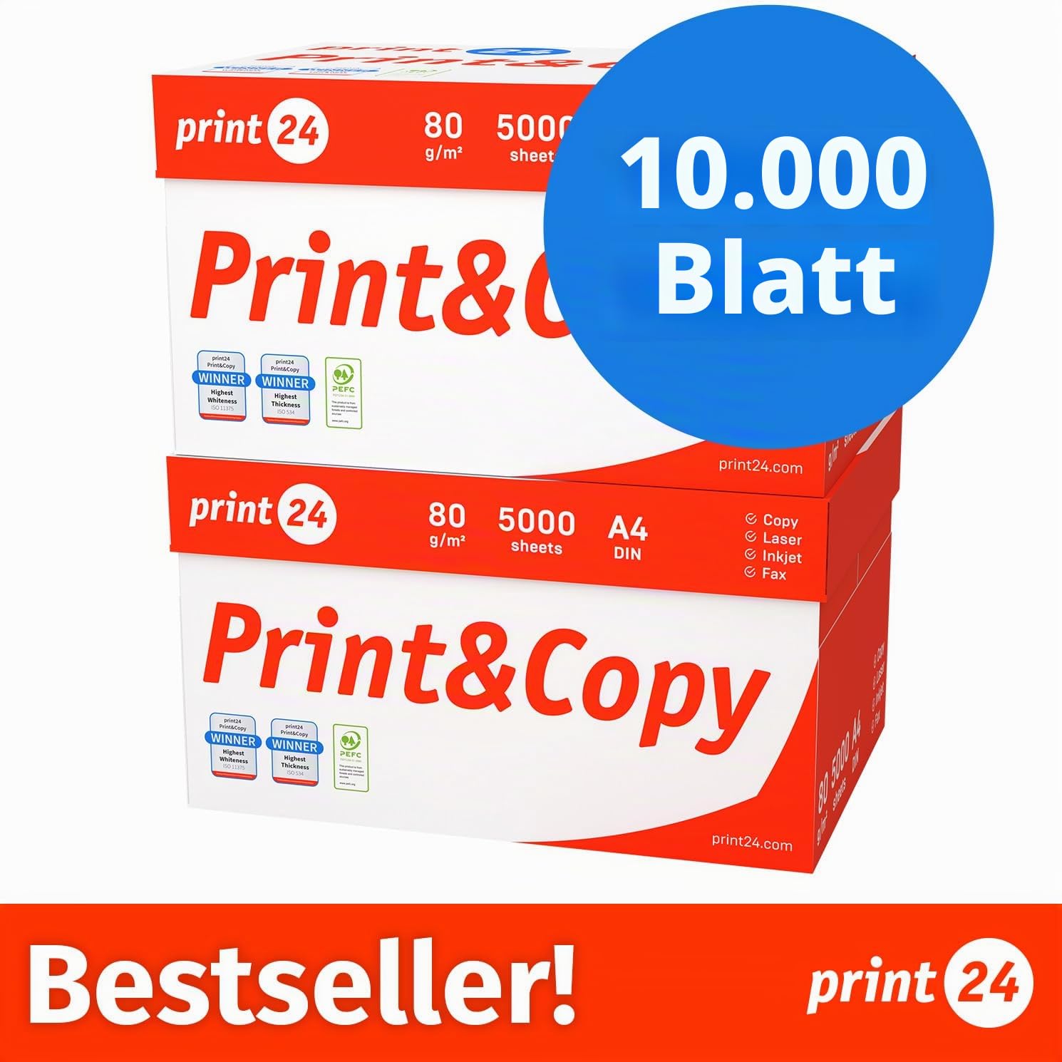 Druckerpapier Kopierpapier 10000 Blatt 20 x 500 A4 80g Premium Hochweiß CIE 160 PEFC zertifiziert