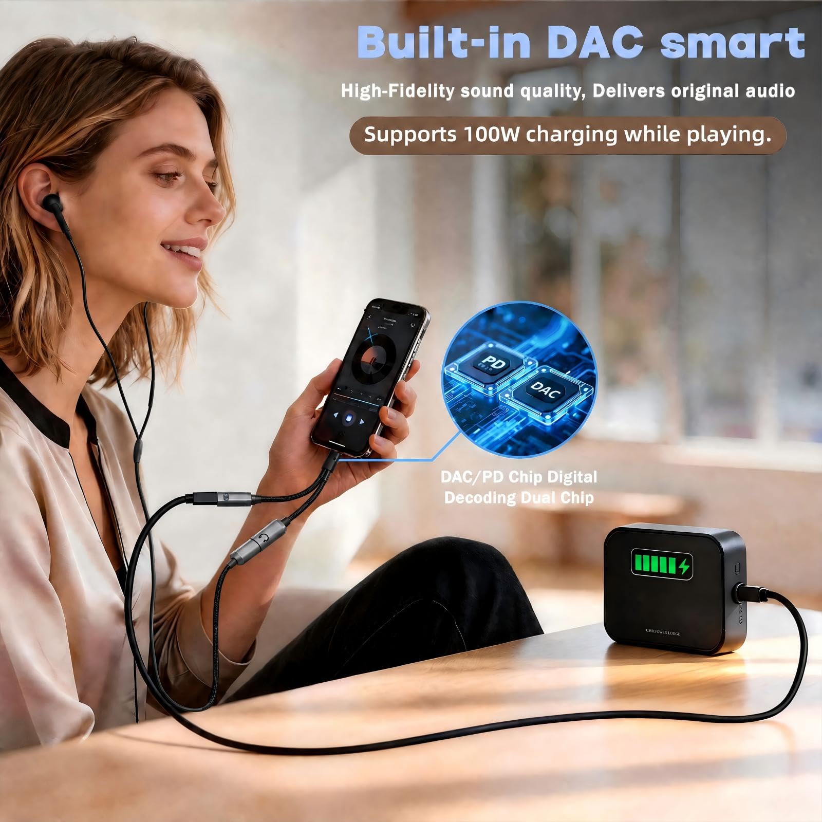 Adapter słuchawkowy USB-C rozdzielacz USB-C typu Y 2 w 1 adapterem audio szybkim ładowaniem 100W laptopa tabletu smartfona – Szary
