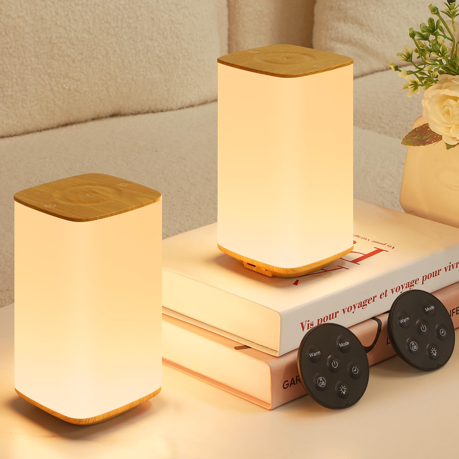 Bonsery LED Nachttischlampe 2er Set mit Fernbedienung, 3000mAh Stilllicht Touch Dimmbar mit 256 Farbwechsel & 3 Farbtemperaturen, Nachtlicht Dimmbar mit Memory Timer Funktion für Schlafen Stillen Büro