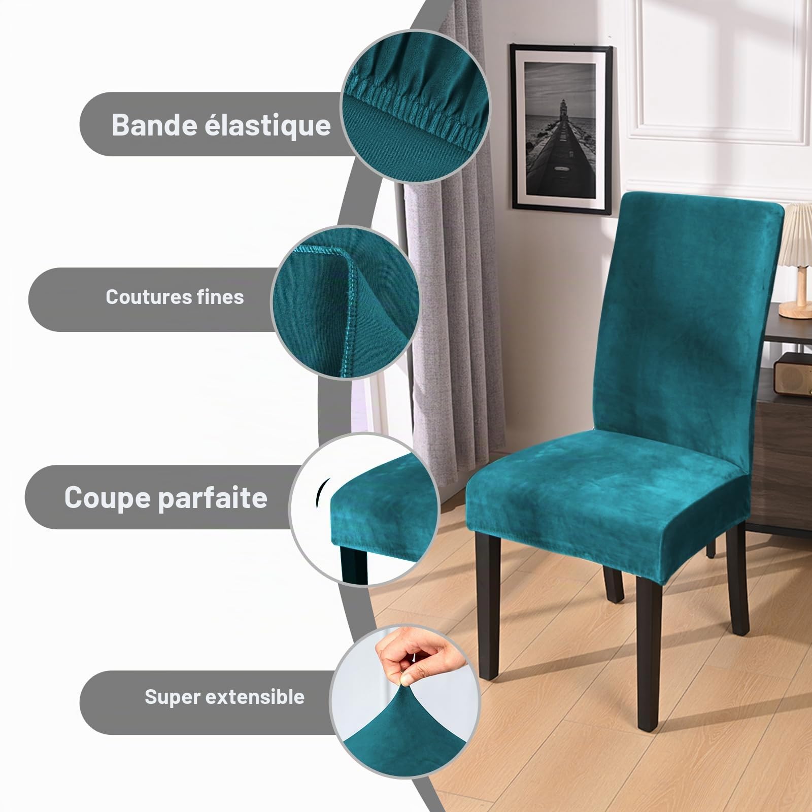 Alishomtll Lot de 6 housses de chaise en velours extensible, housses de chaise en velours/velour, chaise à bascule, housses élastiques, chaises lavables, protection pour cuisine, restaurant, hôtel