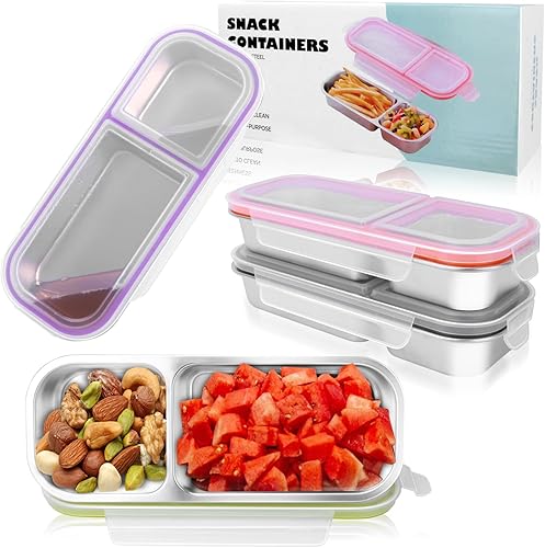 Paquete de 4 cajas Bento de acero inoxidable con tapas, grado 304, recipientes de almacenamiento de alimentos con 2 compartimentos, juego de