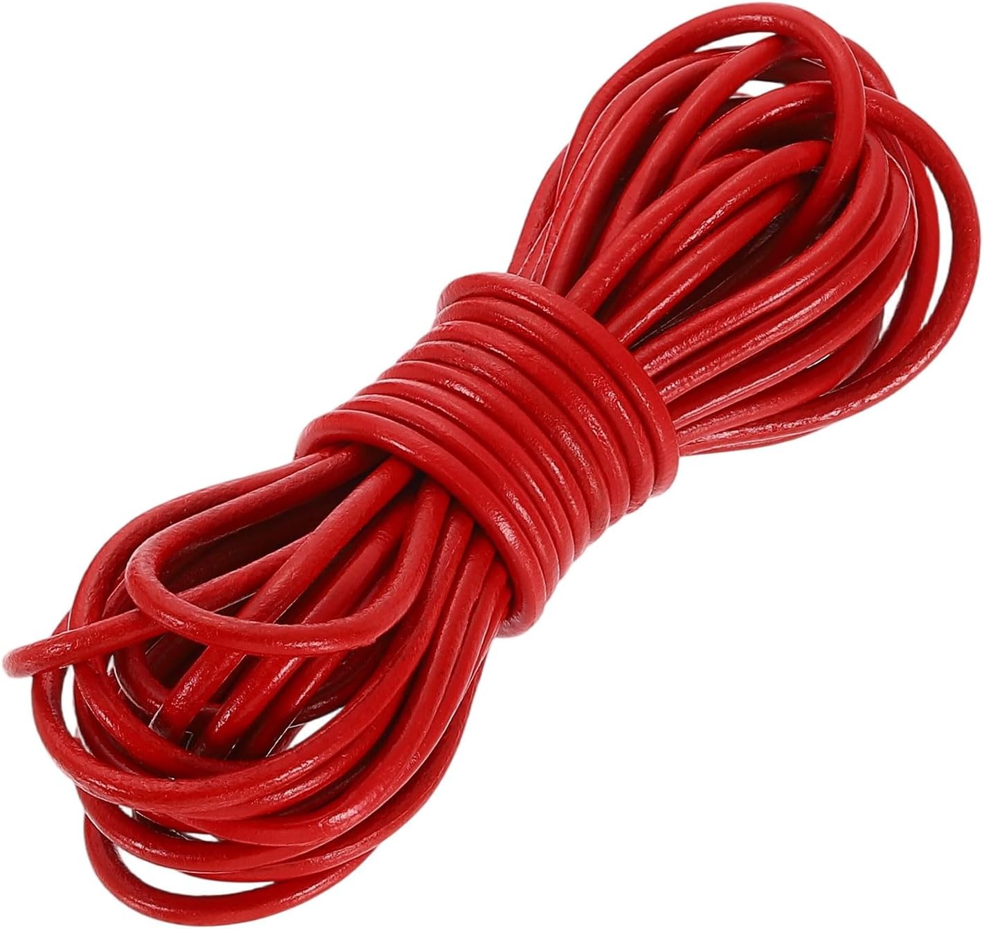 sourcing map Round Leather Cord, 5.5 Yard 3mm Leather String Strips Lacing for DIY Crafts Making Bracelet Purse Strap, Red