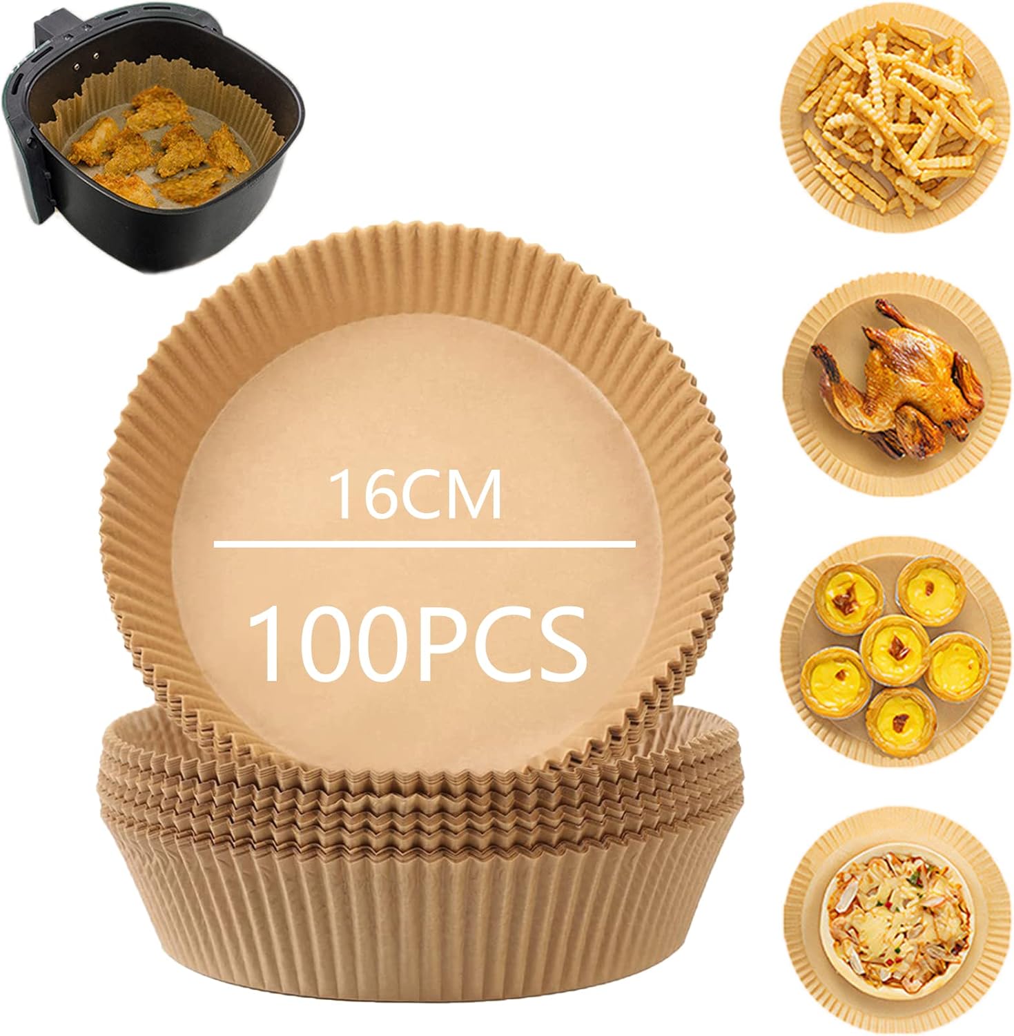 Lumeiy Air Fried Paper 100 Piece Round Oven Fried Paper Disposable Non Stick Parchment Paper Baking and Microwave pan (16 * 4.5cm)