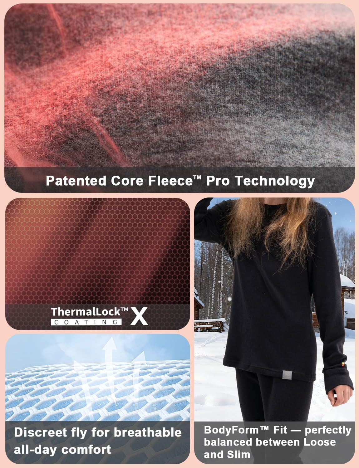 100% Merino Wool Girls Base Layer Set Midweight Thermal Underwear Top Bottom Fleece Lined Thick Warm Skiing