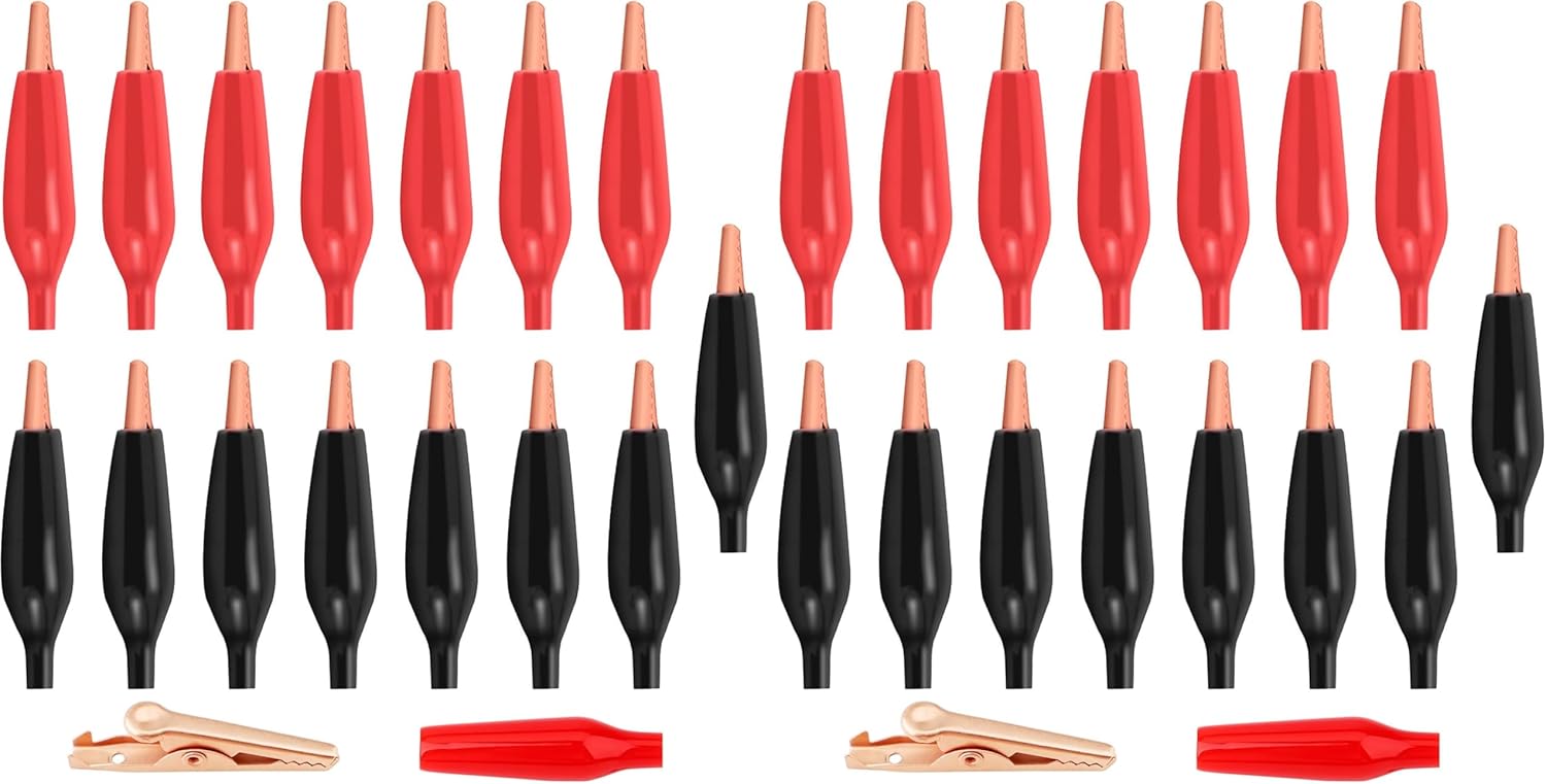 Copper Alligator Electric Clips Soft Insulated Cover Electrical Test Gator Clip Assortment Crocodile Alligator Jumper Electric Test Clips lkelyonewy® (Black * 8 Red * 8) (Pack of 2)