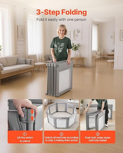 Miniatura 5 de VEVOR Corralito para bebés, 47.2 x 47.2 pulgadas, plegable para niños pequeños, patio de juegos para interiores y exteriores, con puerta con